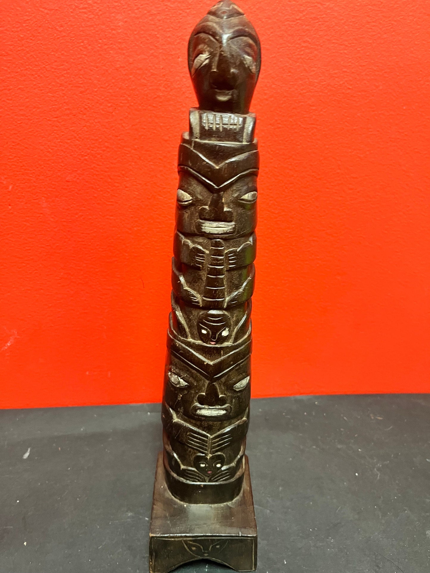 Very rare antique 14 inch tall indigenous first nations, Pacific Northwest Coast transformation totem pole found mid Vancouver Island!