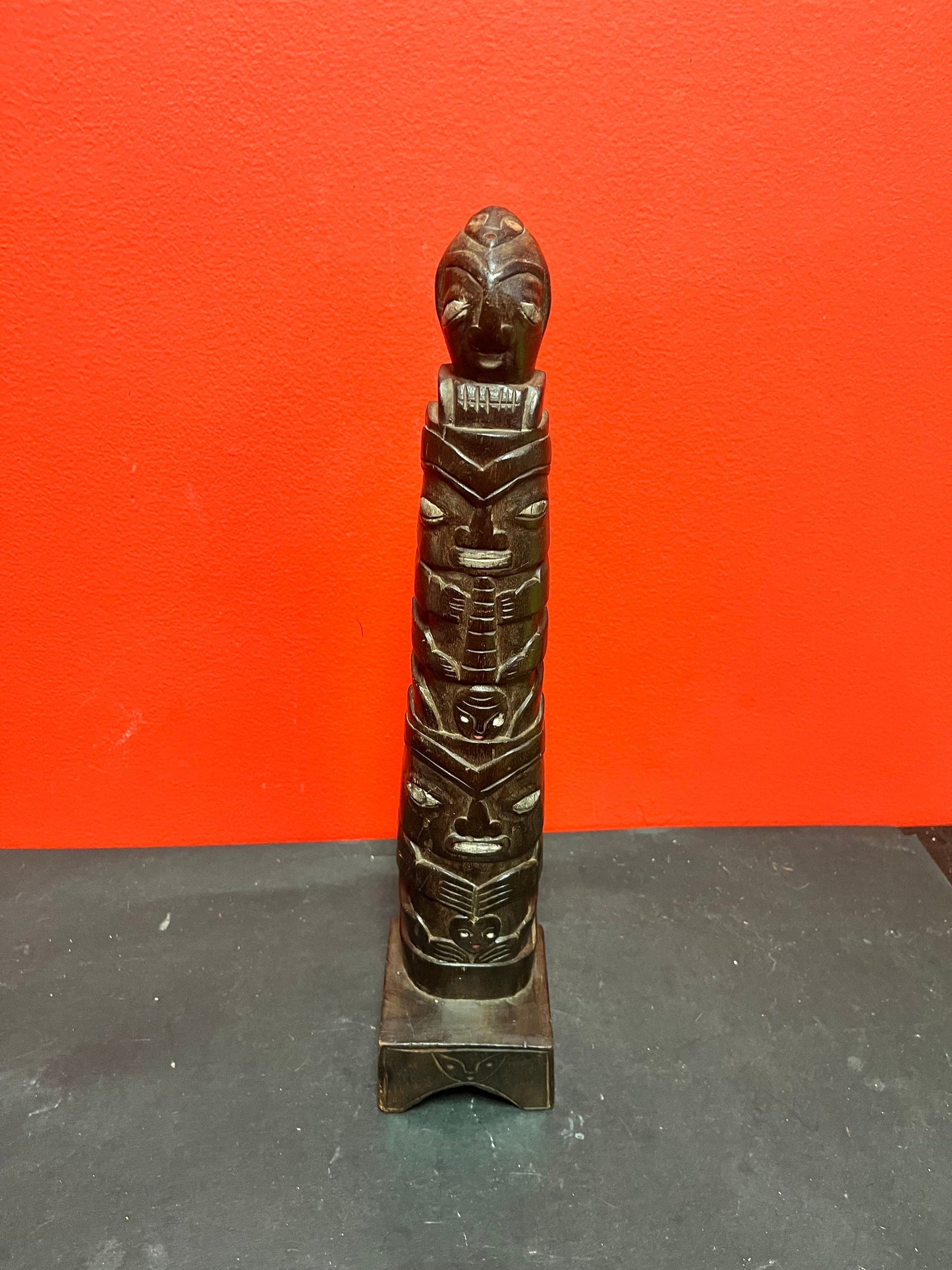 Very rare antique 14 inch tall indigenous first nations, Pacific Northwest Coast transformation totem pole found mid Vancouver Island!