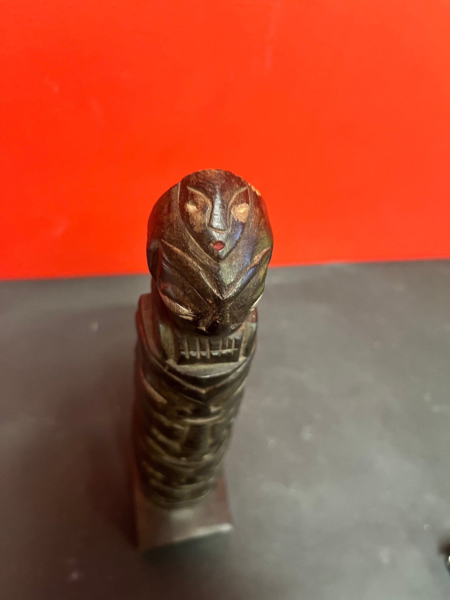 Very rare antique 14 inch tall indigenous first nations, Pacific Northwest Coast transformation totem pole found mid Vancouver Island!