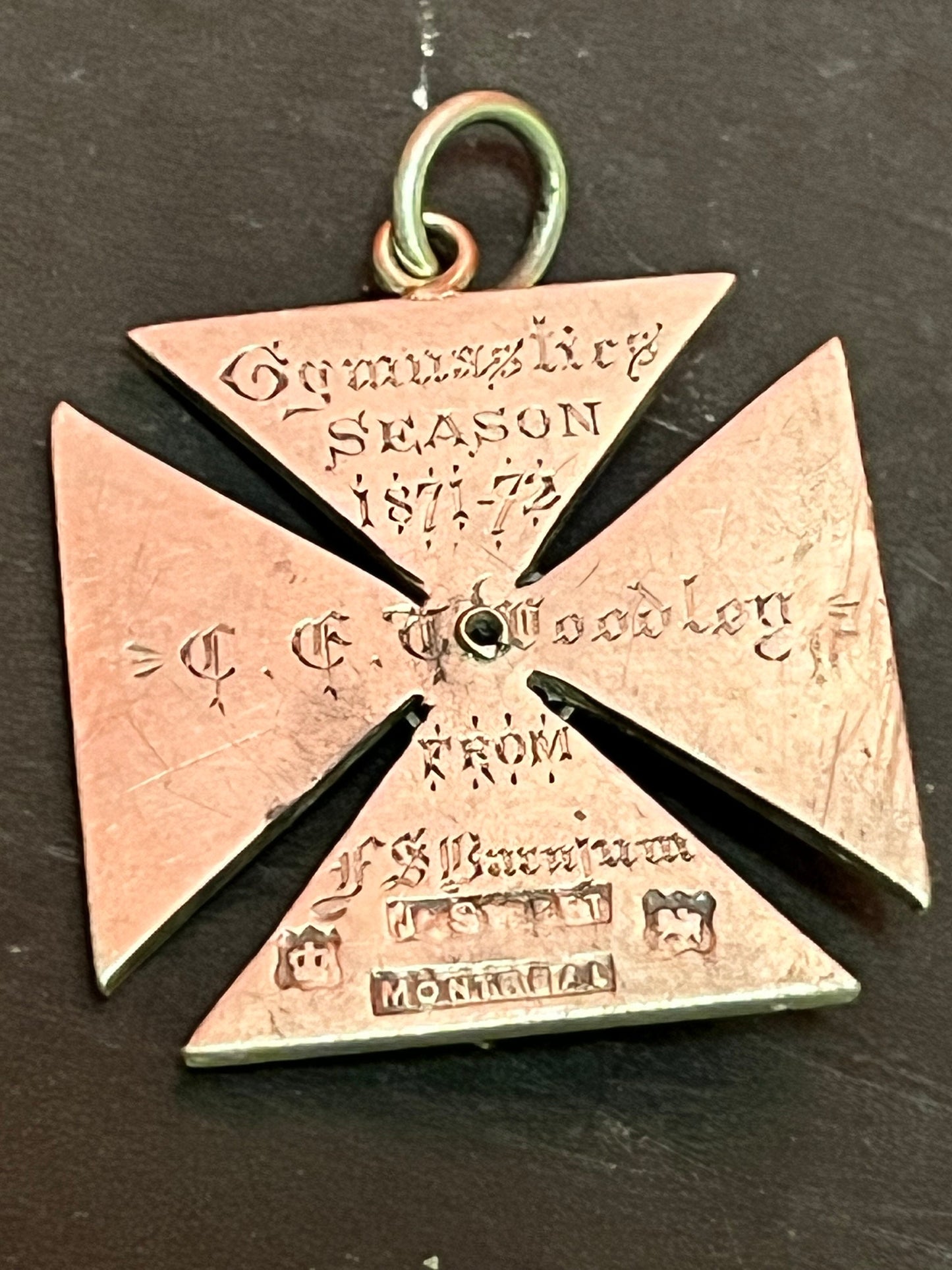 Antique 2 inch Canadian sterling gymnastics medal 1871 - 72 Lovely piece