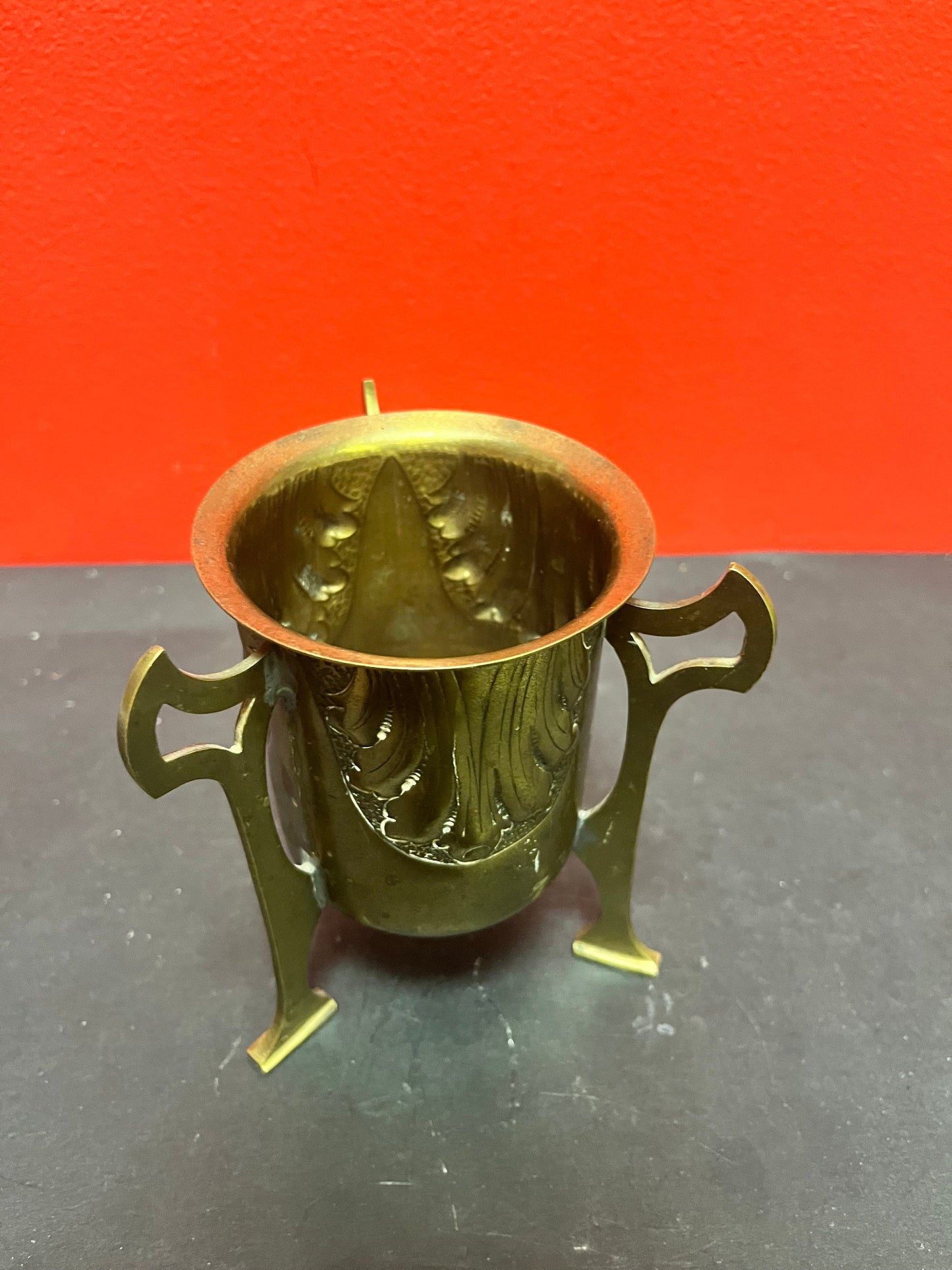 5 inch tall art nouveau brass vase great patina