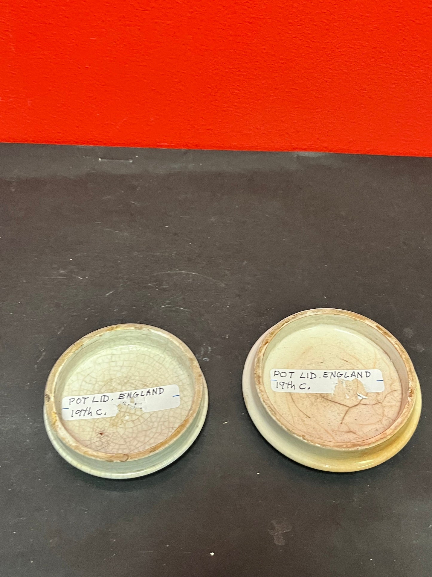 2 19th century 4 and 41/2 inch English pot lids in antique condition see photos great value