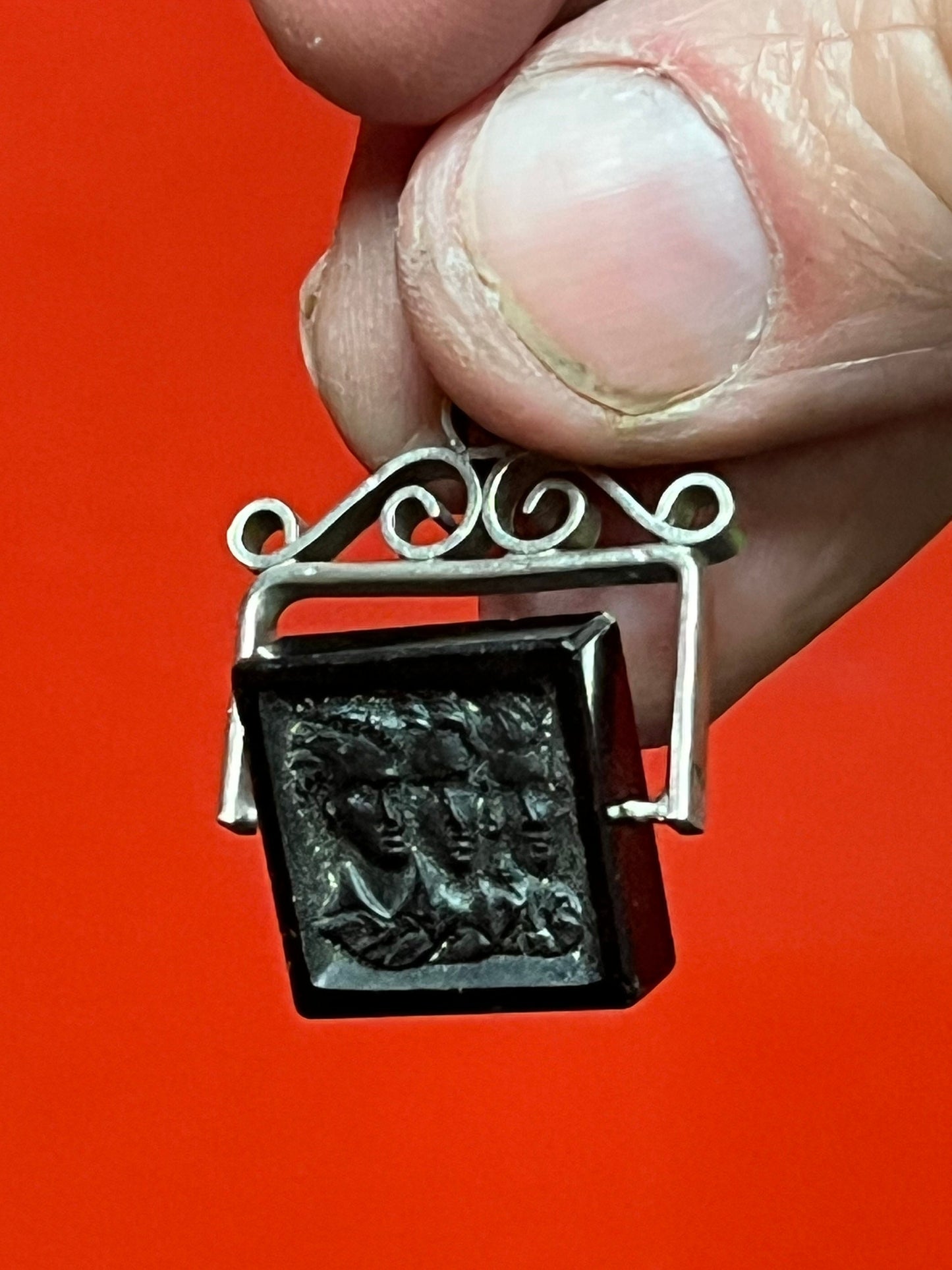 1.5 inch antique stone and silver pendant lovely look