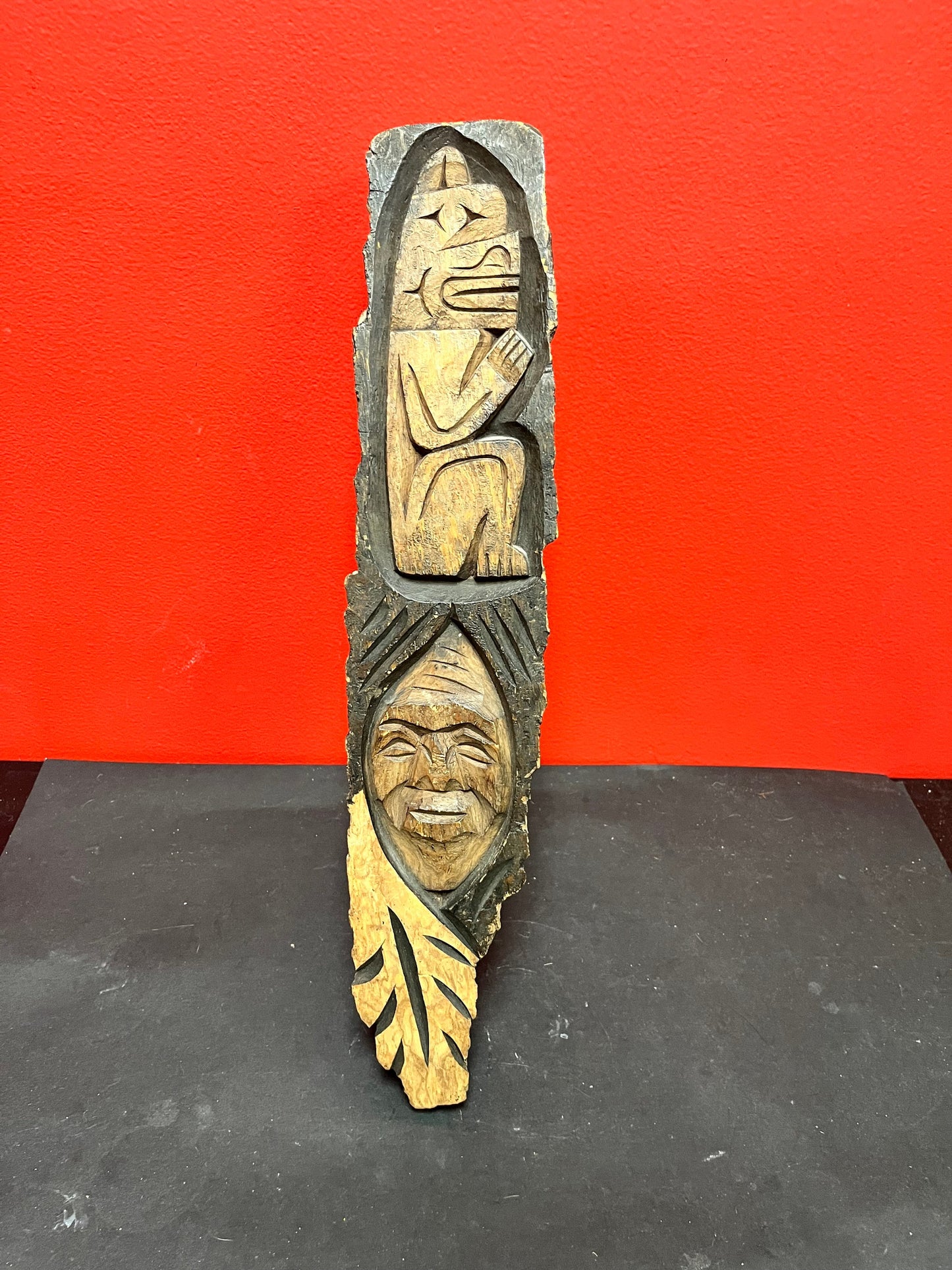 Lovely 17 x 3“ wide WANIK Garrison 1979 indigenous first nations Pacific northwest coast signed live Edge wood plaque needs hanger