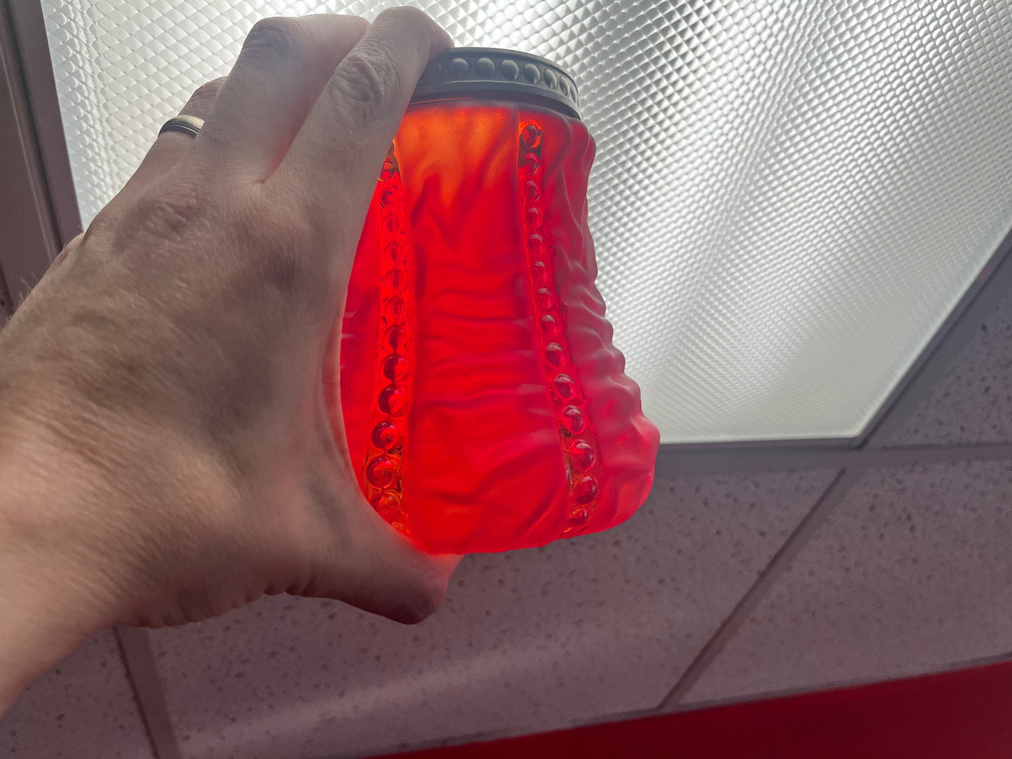 Stunning antique English 6 inch high ruby glass vase with silver plate top Mint condition and illuminating effect