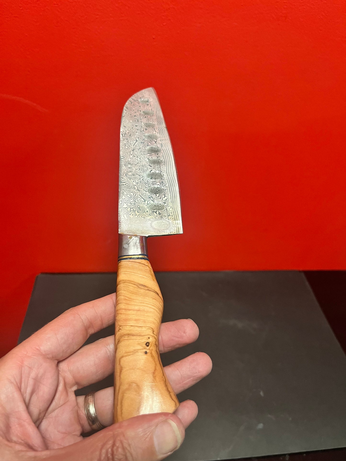 Large wonderful maple wood handled, authentic Damascus steel chopping knife highest quality great condition and perfect gift