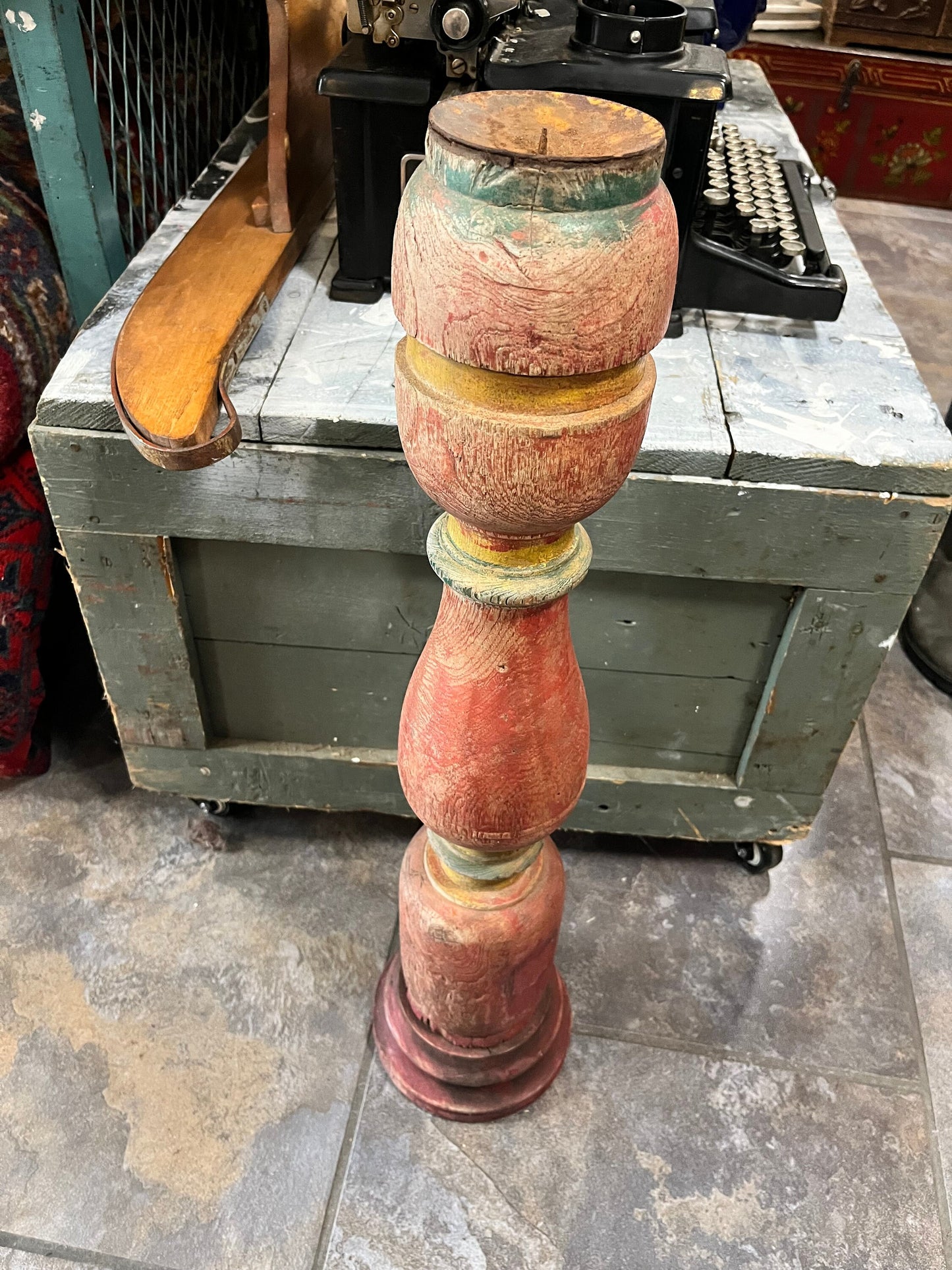 An Absolutely stunning 28 inch tall, antique European architectural wood candlestick amazing
