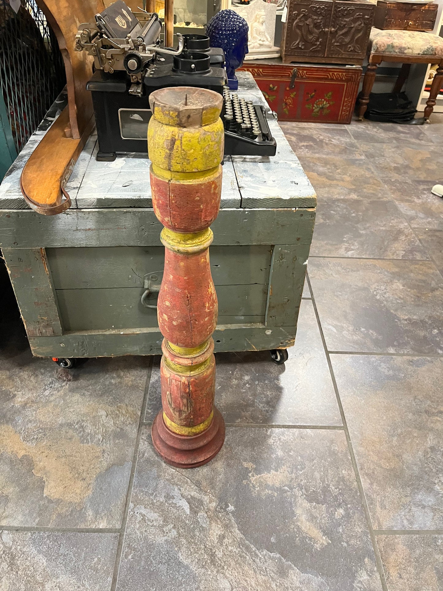 An Absolutely stunning 28 inch tall, antique European architectural wood candlestick amazing