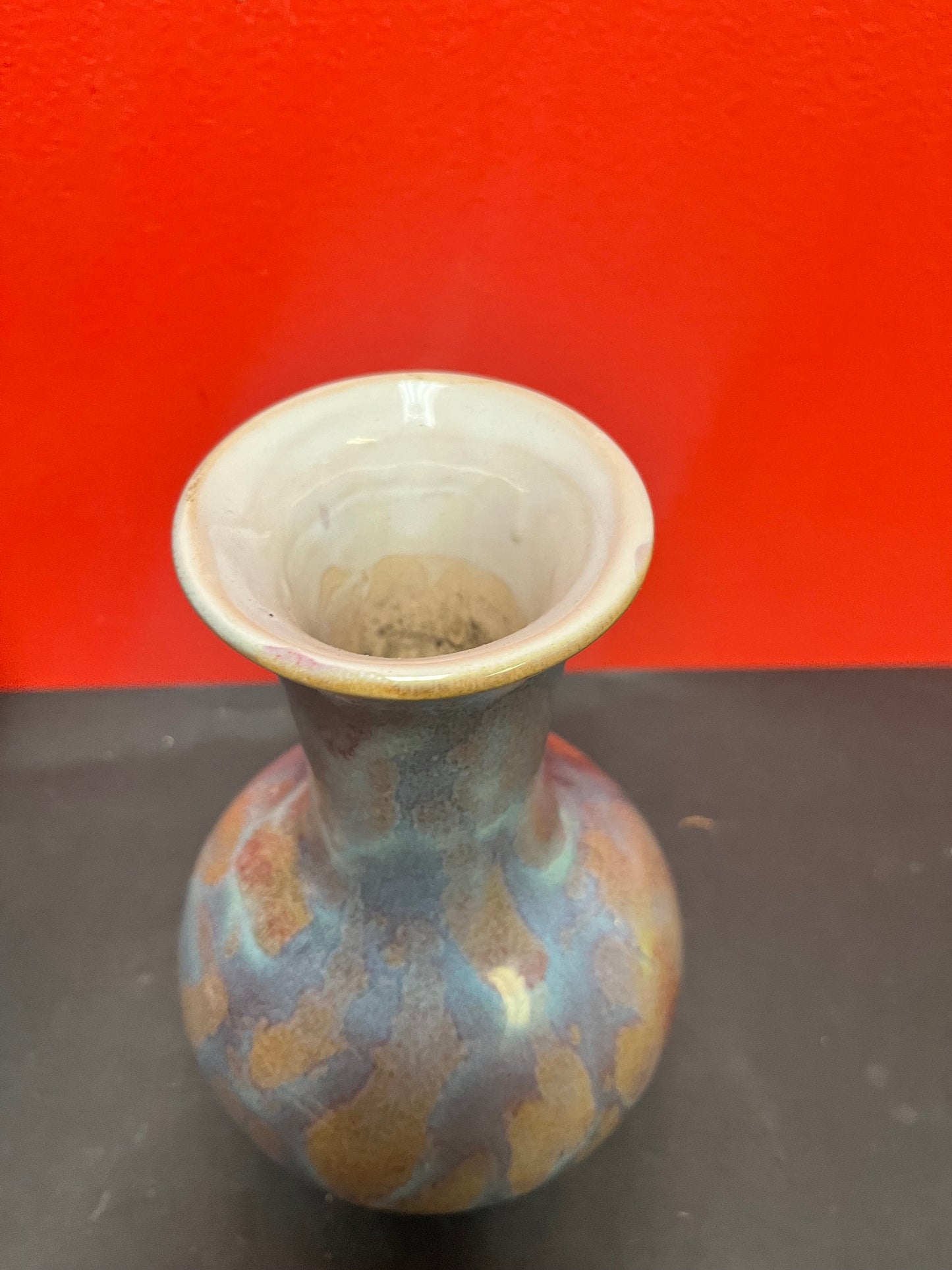 9 Inch vintage Asian handmade vase volcanic explosion amazing look and quality