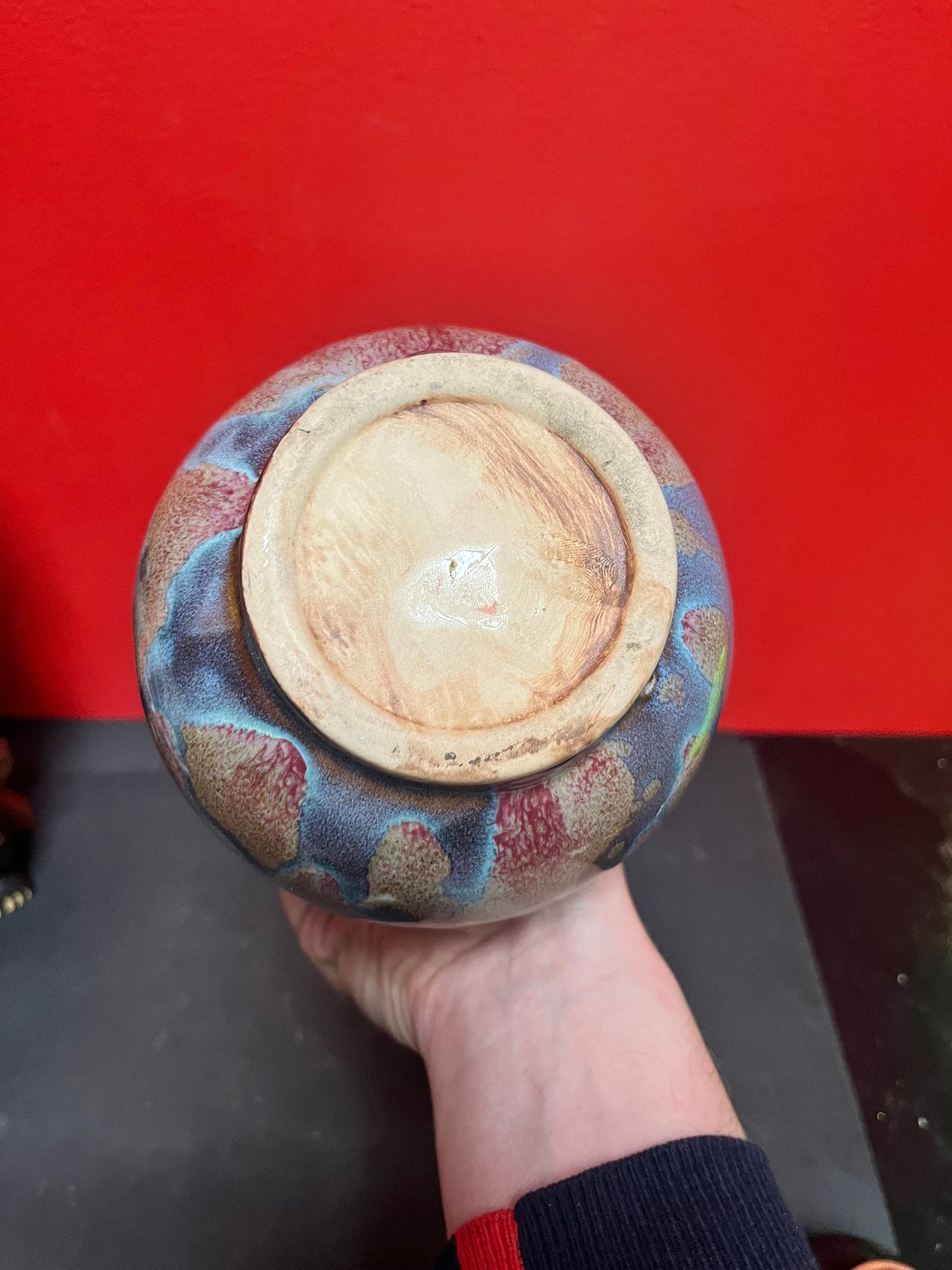 9 Inch vintage Asian handmade vase volcanic explosion amazing look and quality