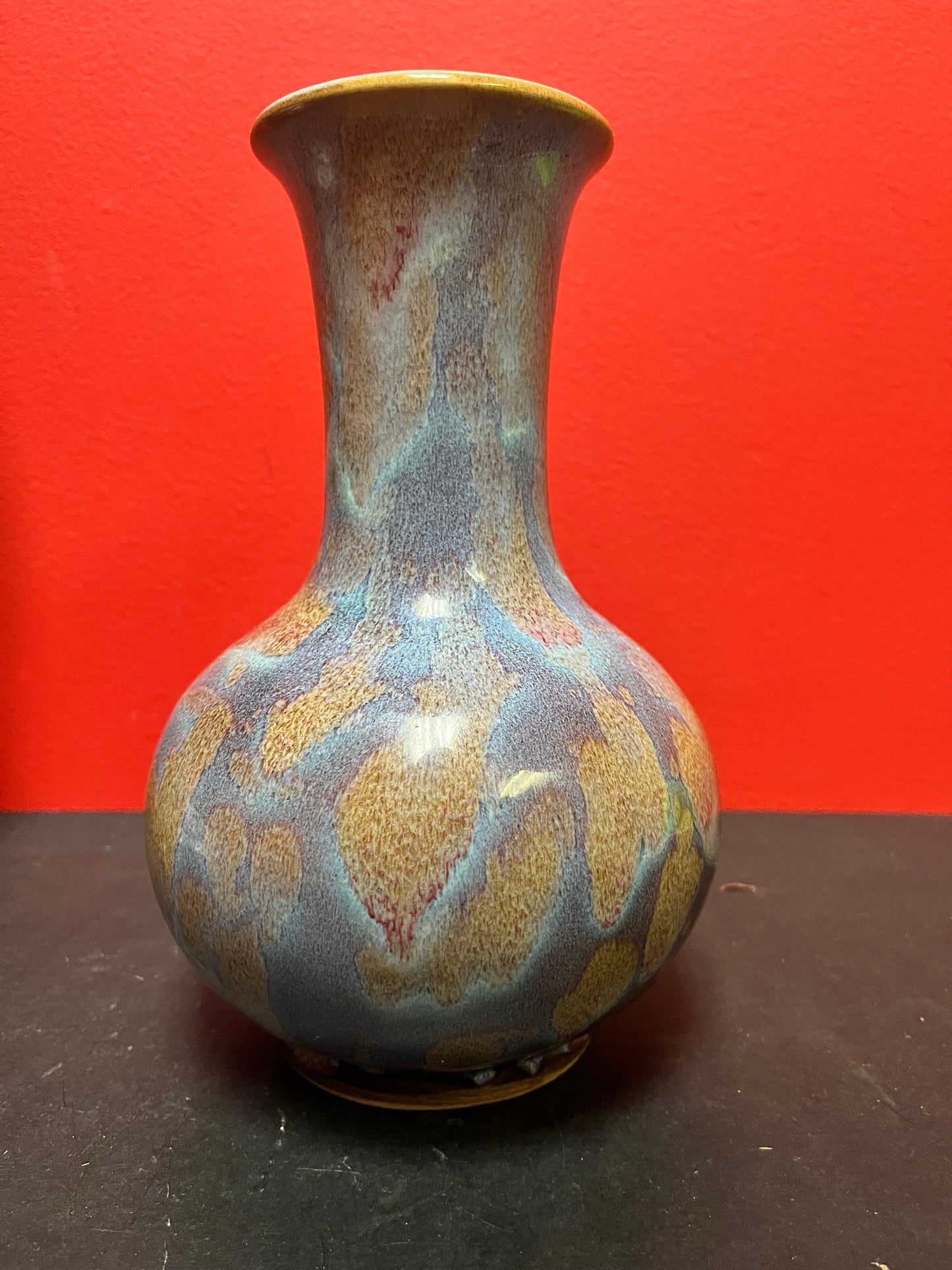9 Inch vintage Asian handmade vase volcanic explosion amazing look and quality