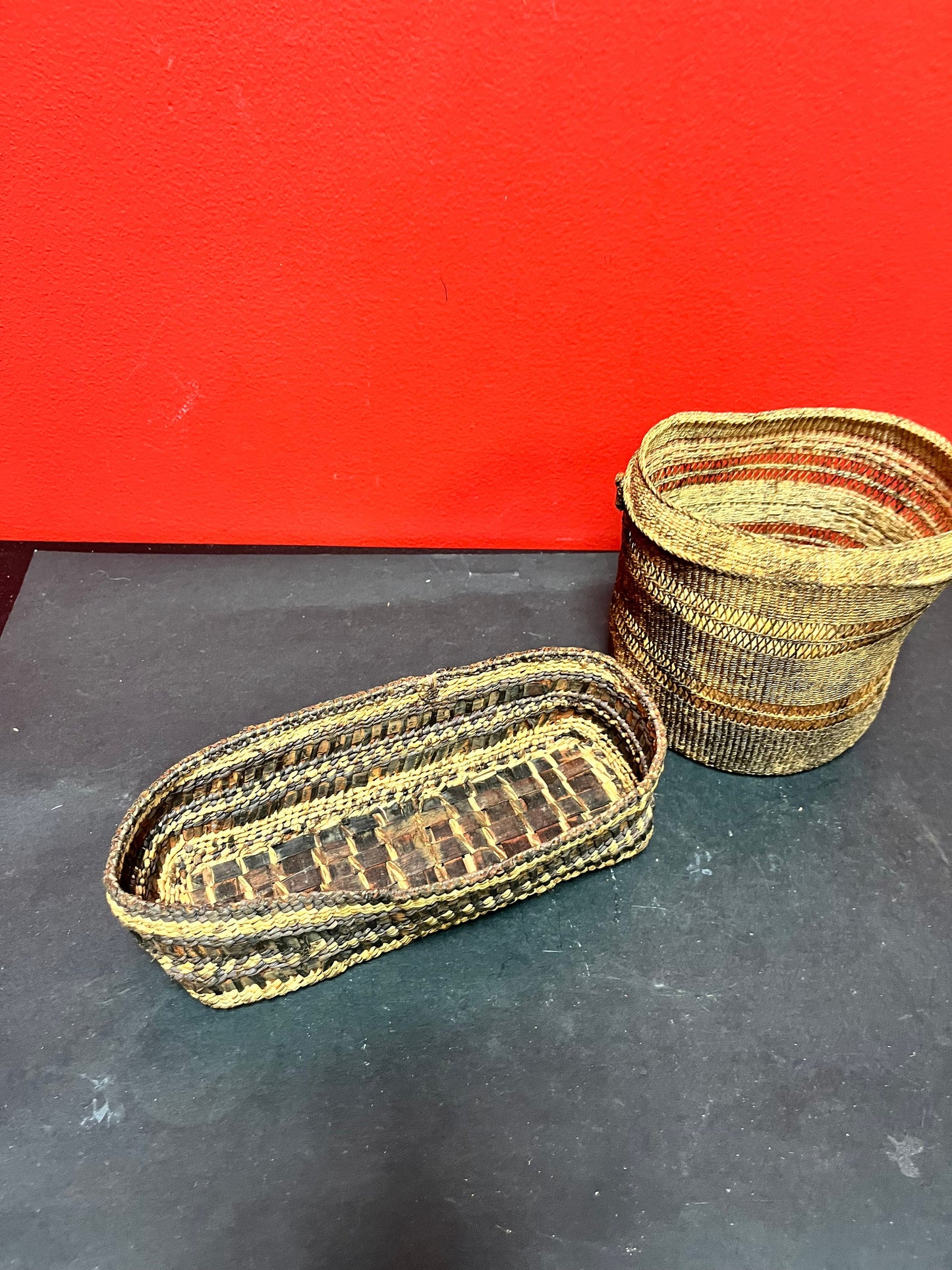 Two Canadian indigenous first nations Baskets 8 and 5 inches as is condition, but nice decorative pieces great value