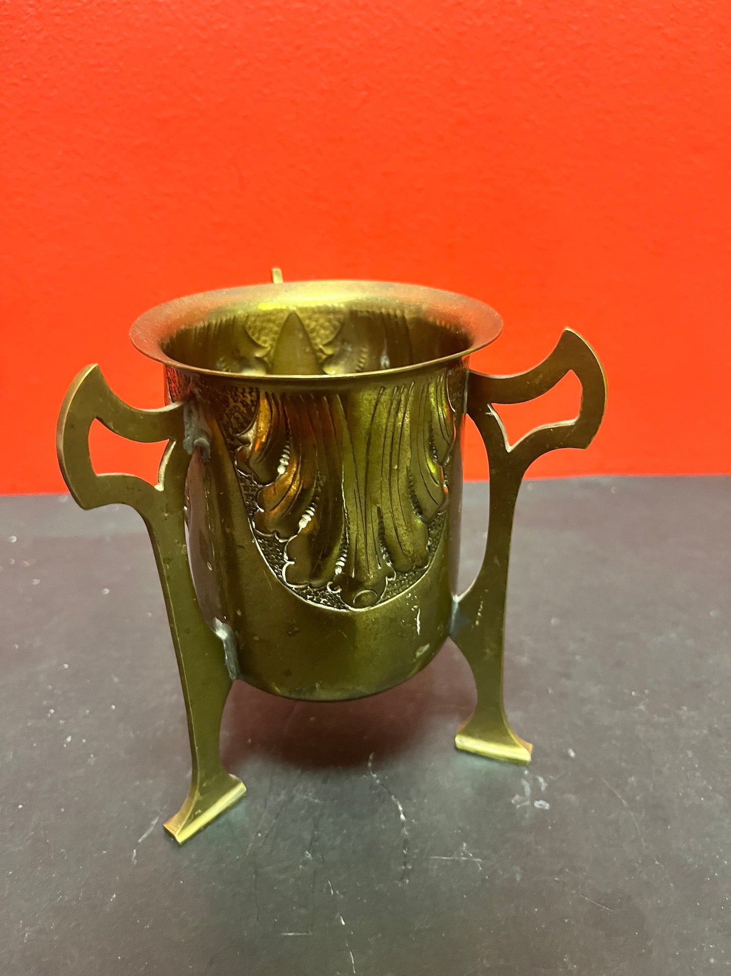 5 inch tall art nouveau brass vase great patina
