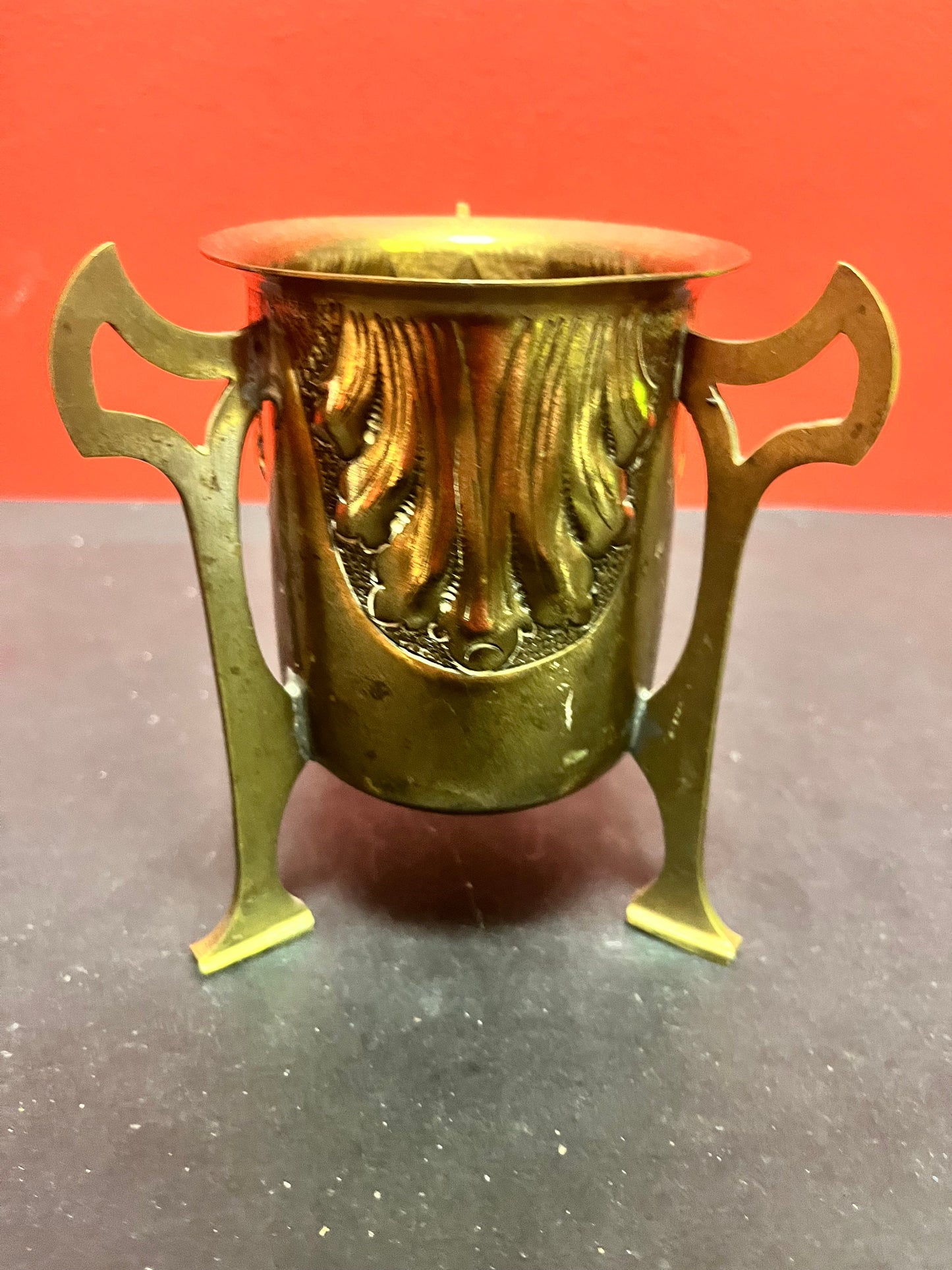 5 inch tall art nouveau brass vase great patina