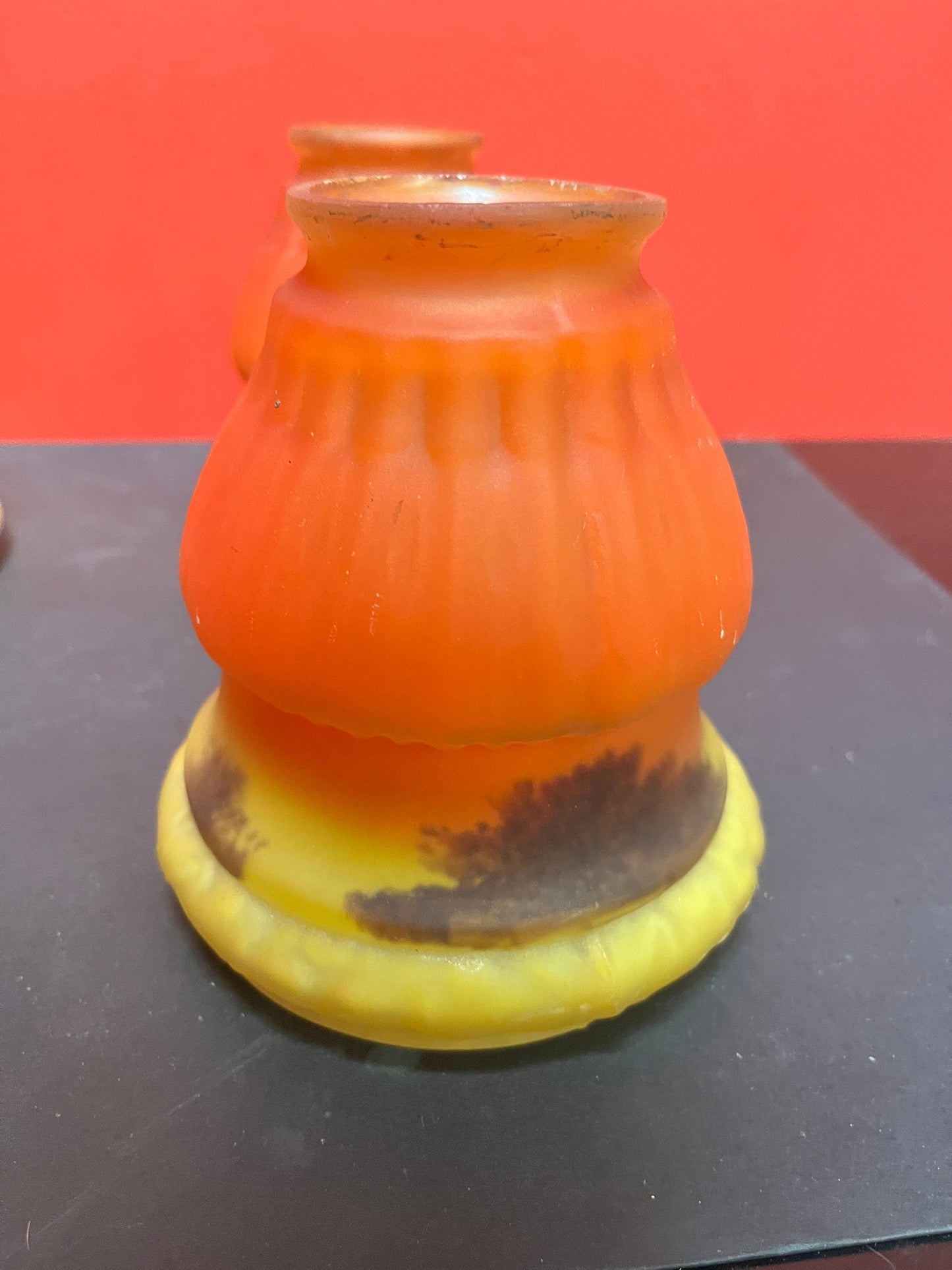 Set a for fabulous antique European inside painted lampshades 5 1/2“ x 4 1/4“ wide very good condition Galle style