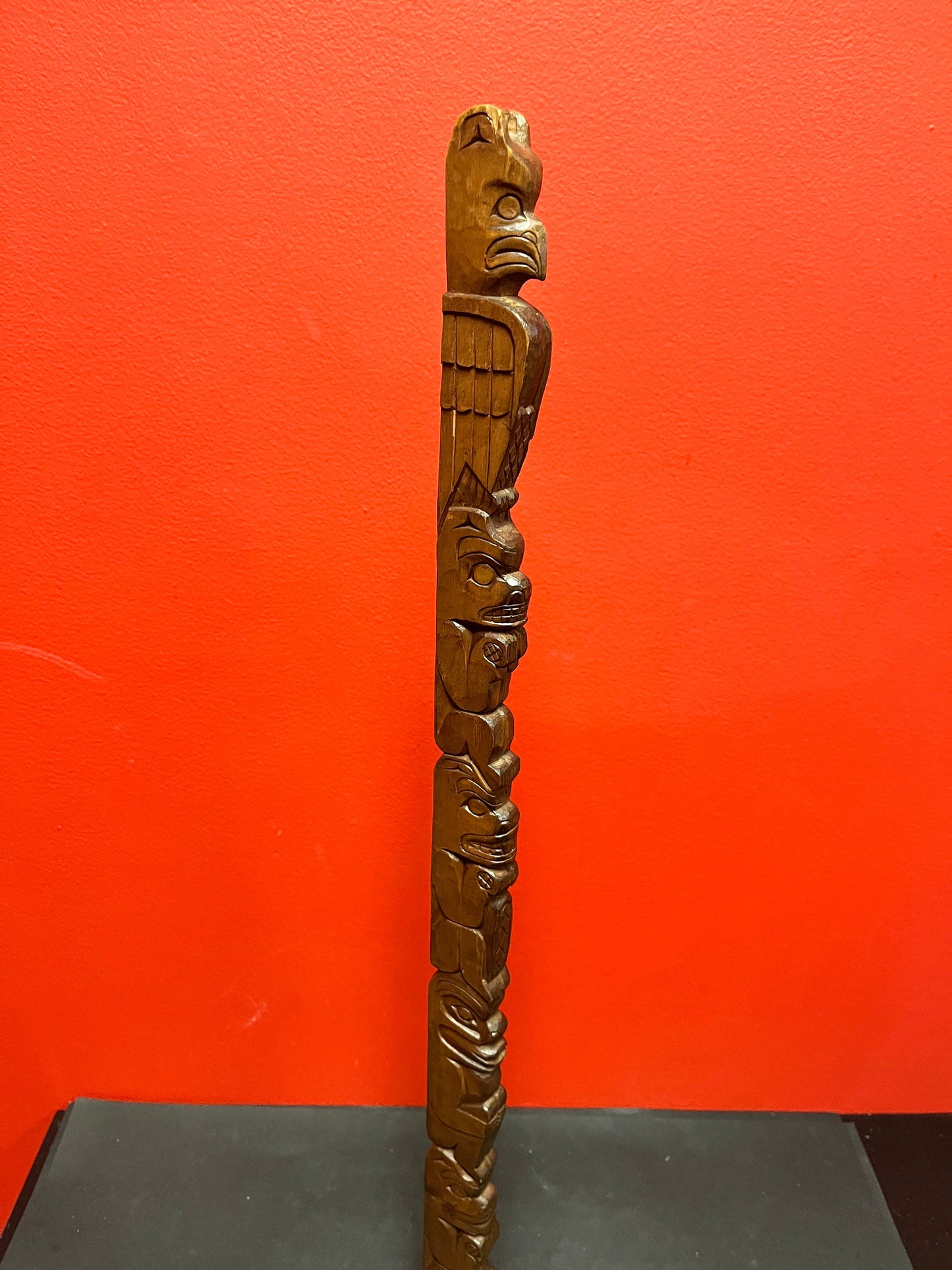 Stunning 25 inch tall transformation totem pole signed beauty indigenous first nations Pacific northwest Coast intense detail