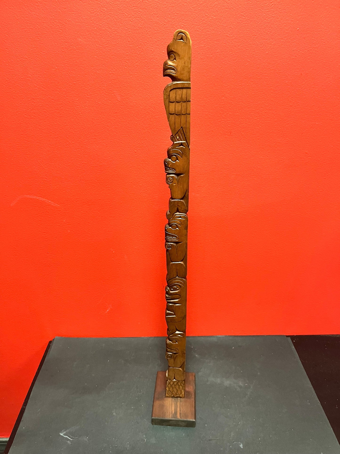 Stunning 25 inch tall transformation totem pole signed beauty indigenous first nations Pacific northwest Coast intense detail