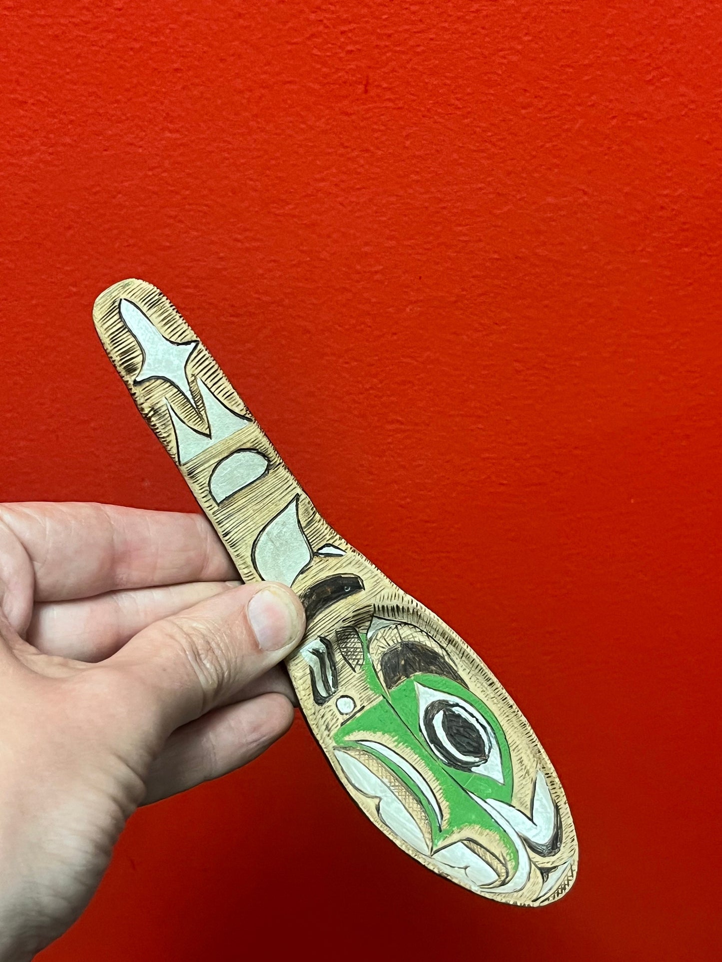 Early antique 7.5 inch museum quality, indigenous person nations pacific northwest Coast feast spoon   fabulous condition and detail - wow