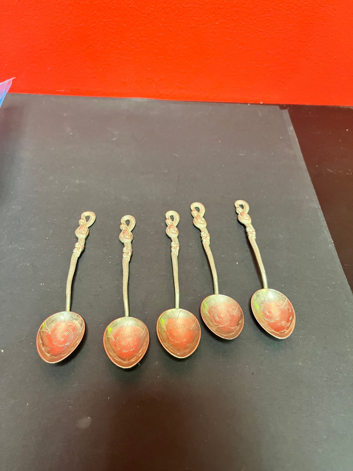A Set of five Japanese Nagasaki Sterling 84 spoons with snake handles set at great value
