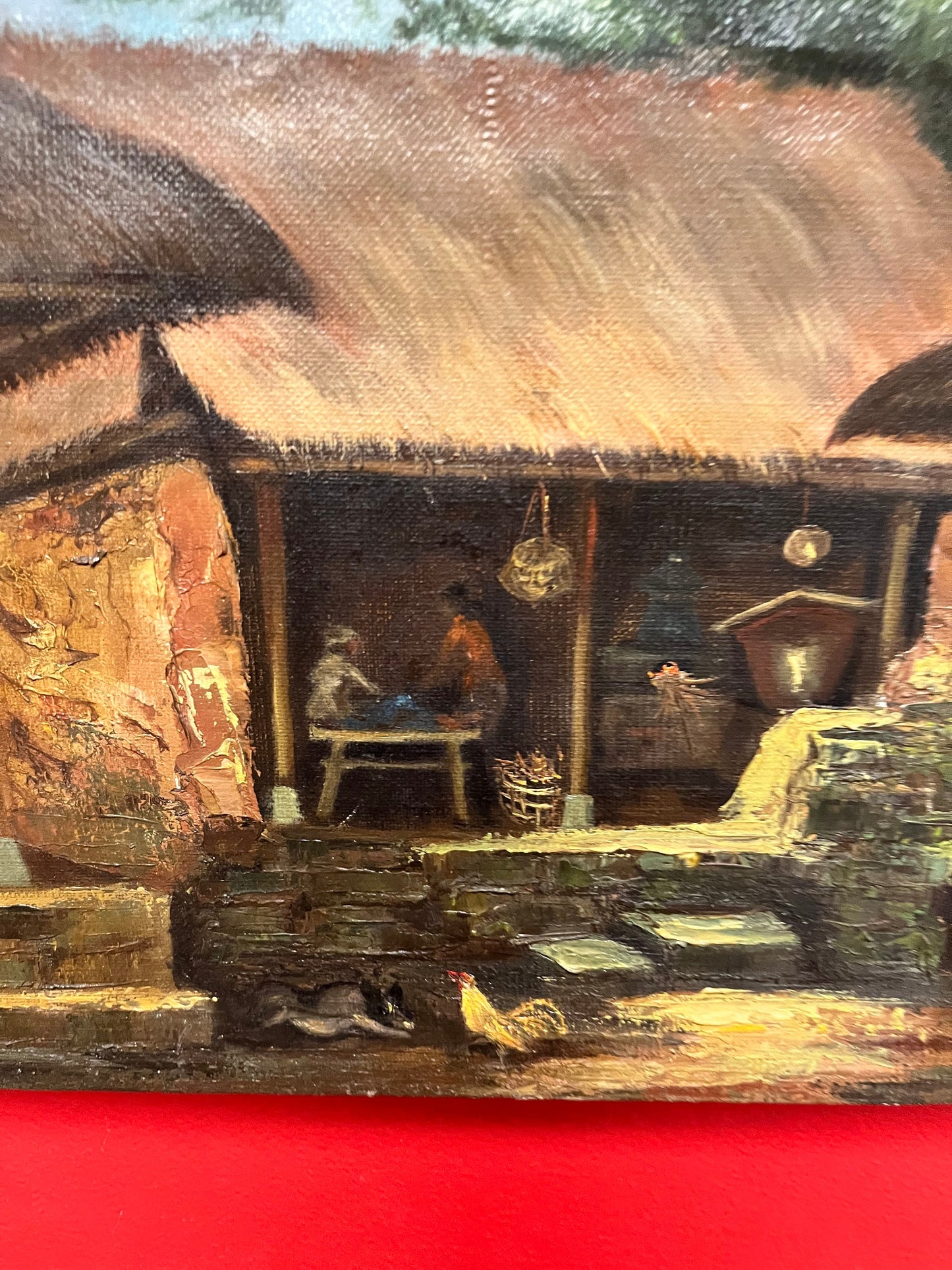 16 x 11.5 x 1 Original signed Indonesian painting on canvas Unframed and older piece Great detail