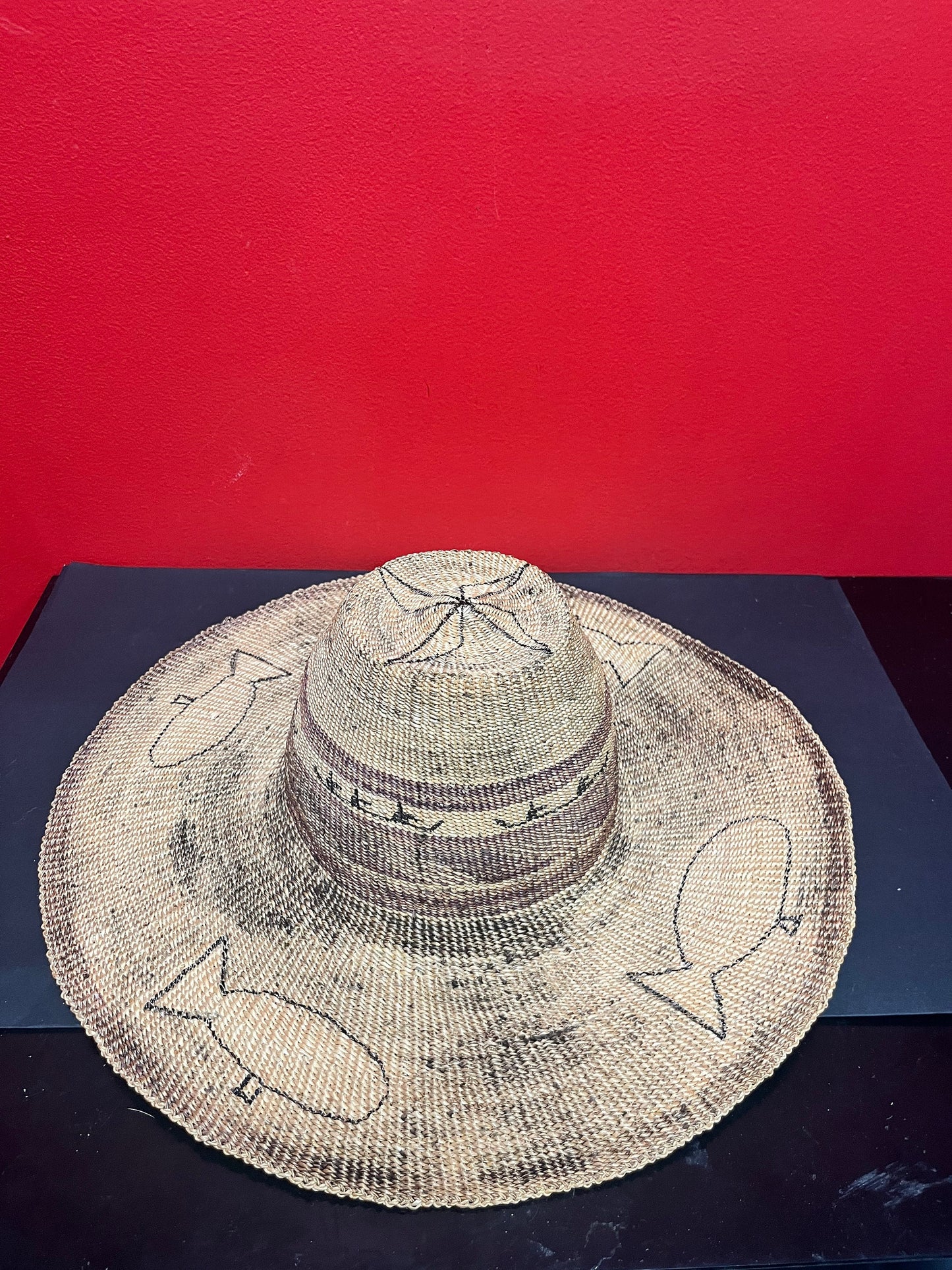 Stunning antique 18 inch long (7 inch long inside ) traditional indigenous, first nations, Canadian whaling hat intense design and history