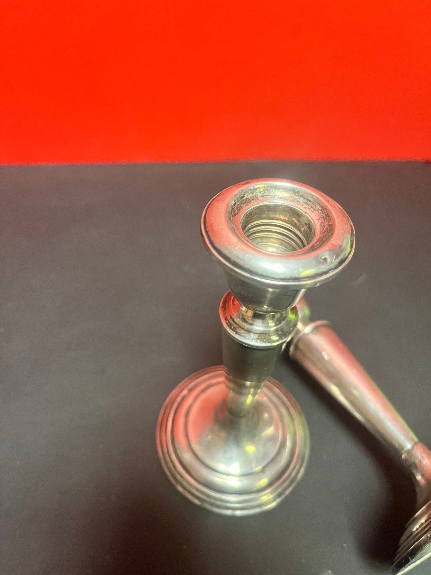 Pair of heavy beautiful antique sterling 6 1/2 inch tall candlesticks