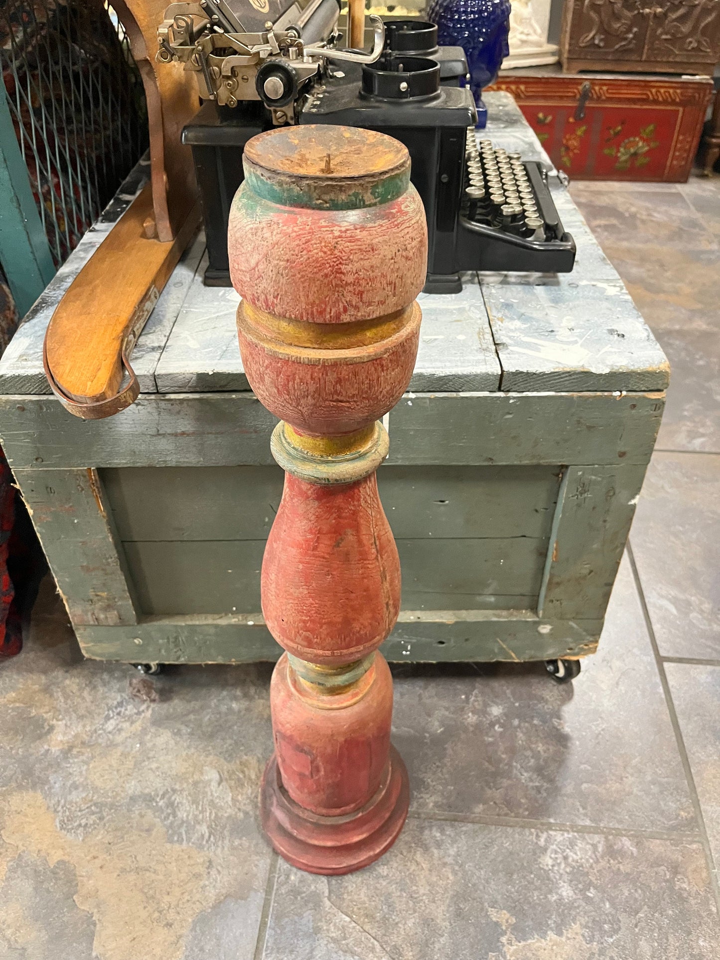 An Absolutely stunning 28 inch tall, antique European architectural wood candlestick amazing