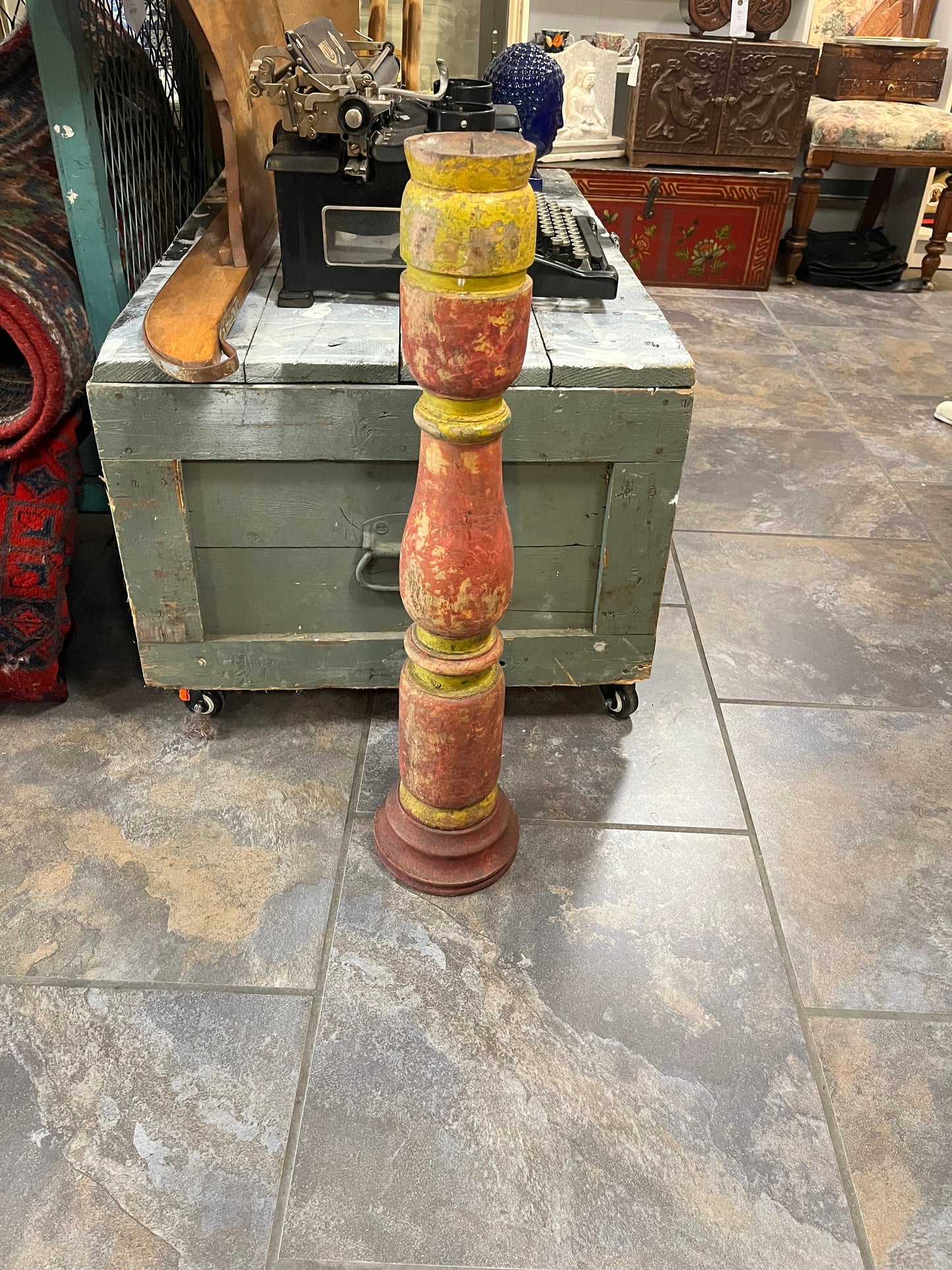 An Absolutely stunning 28 inch tall, antique European architectural wood candlestick amazing