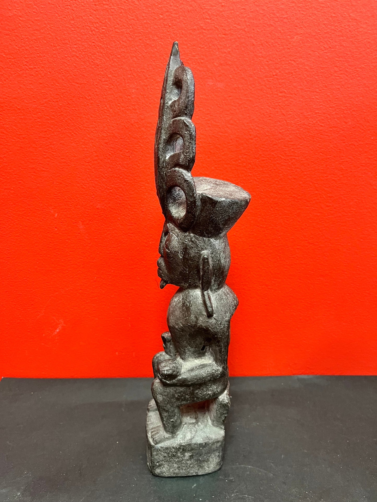 Lovely antique 16 inch tall ceremonial African statue with headdress wow perfect condition