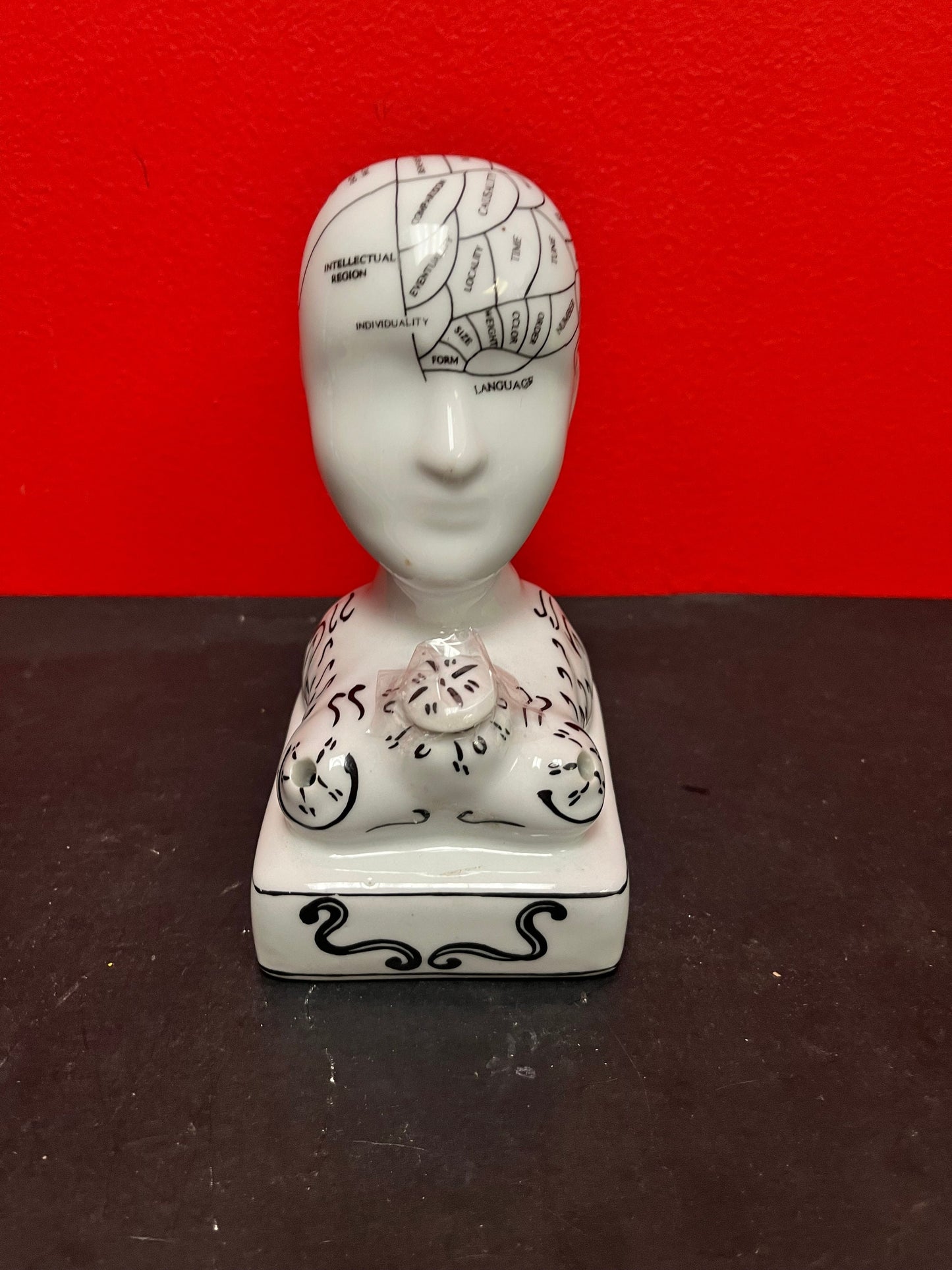 Wonderful 7 inch high vintage phrenology head Inkwell perfect condition with original lid wow