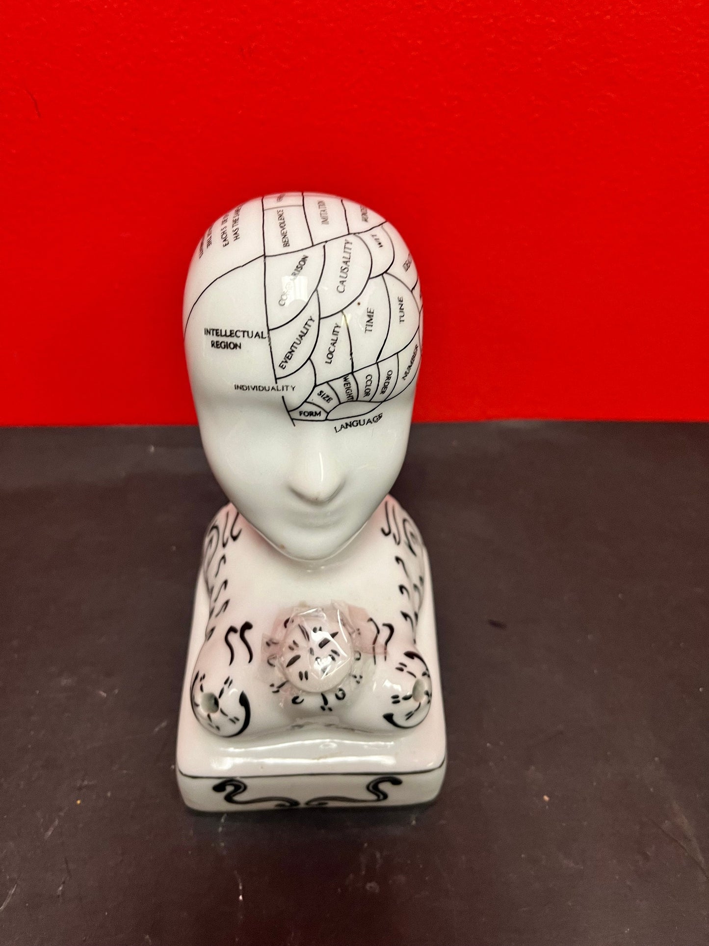 Wonderful 7 inch high vintage phrenology head Inkwell perfect condition with original lid wow