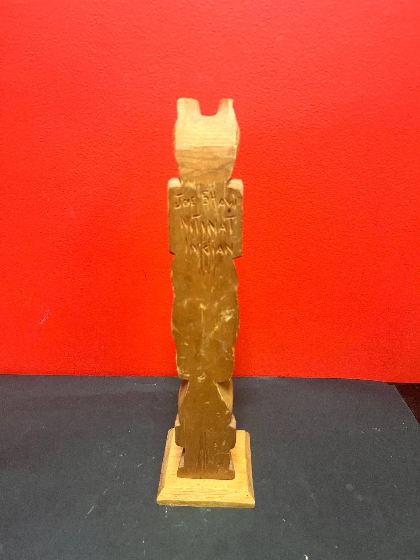 Fantastic 16 inch tall signed cedar indigenous first nations Pacific northwest coast totem pole   absolute beauty  chip on ear