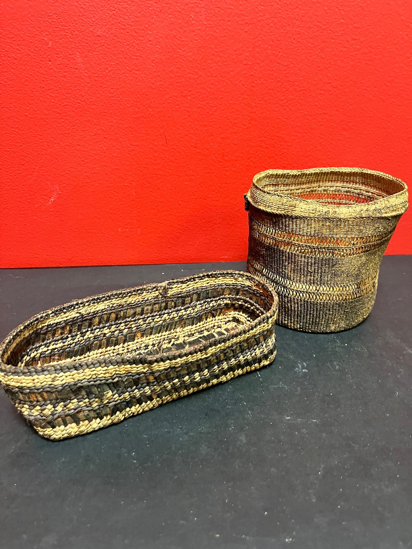Two Canadian indigenous first nations Baskets 8 and 5 inches as is condition, but nice decorative pieces great value
