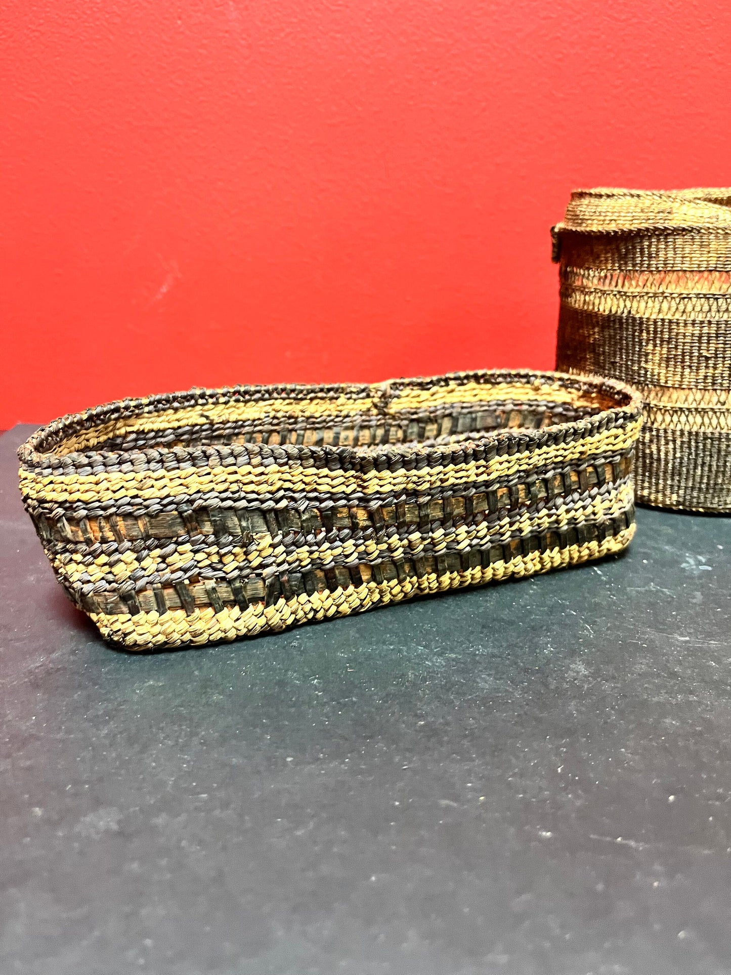 Two Canadian indigenous first nations Baskets 8 and 5 inches as is condition, but nice decorative pieces great value