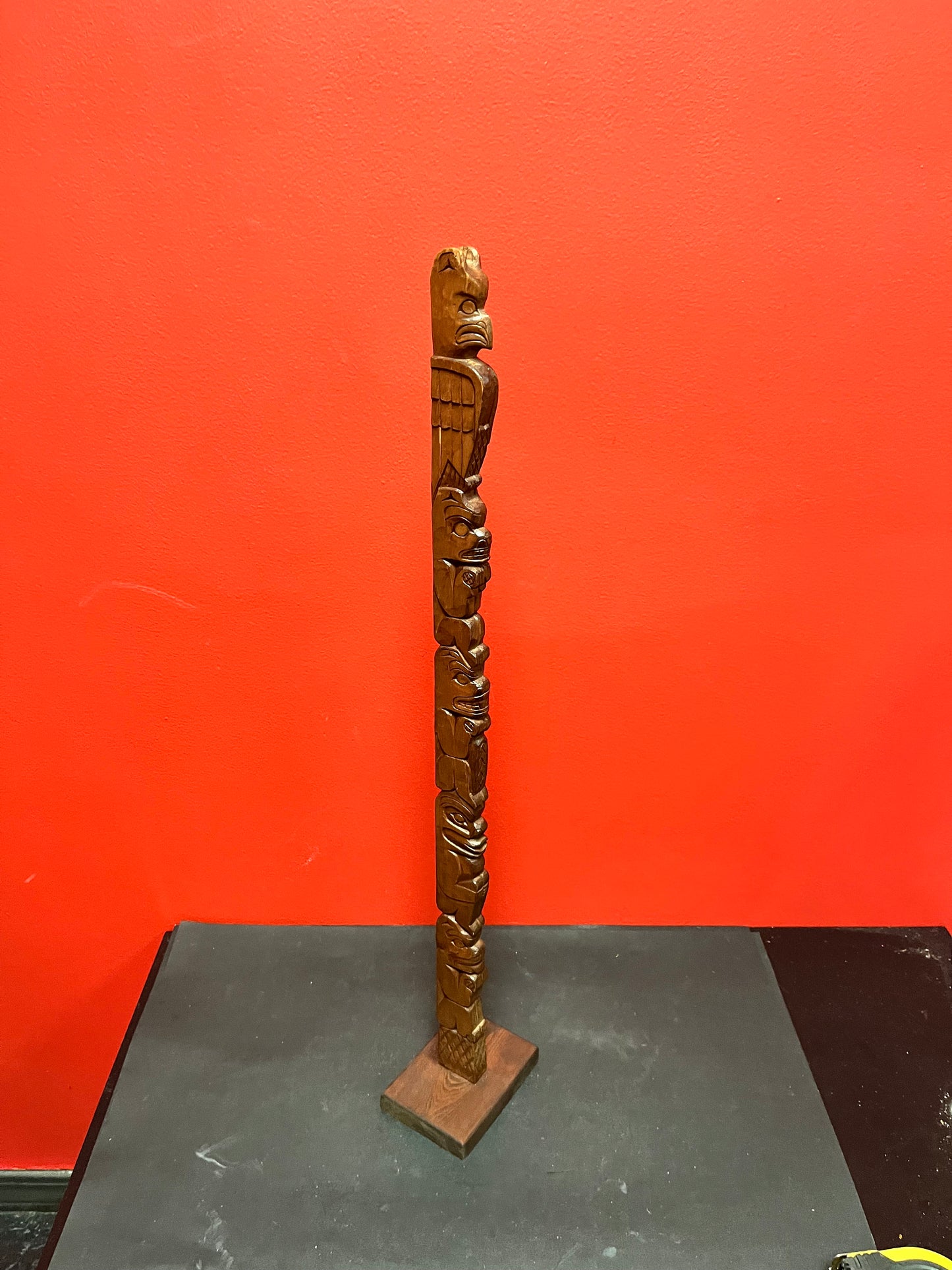 Stunning 25 inch tall transformation totem pole signed beauty indigenous first nations Pacific northwest Coast intense detail