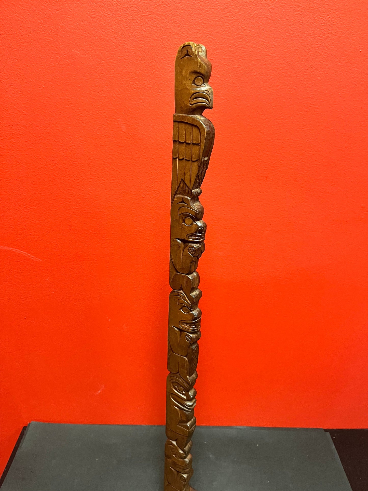 Stunning 25 inch tall transformation totem pole signed beauty indigenous first nations Pacific northwest Coast intense detail