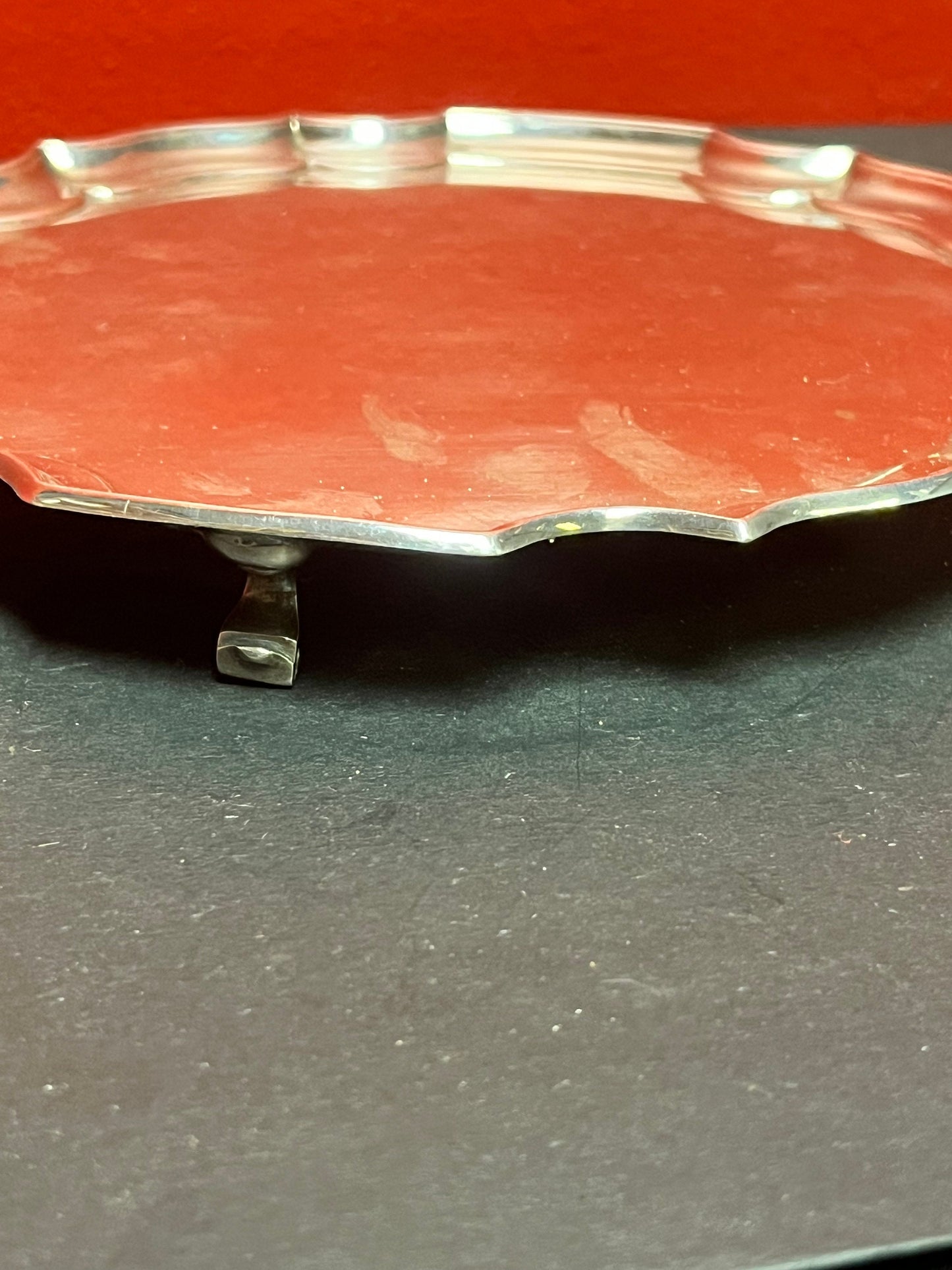 A  Lovely 8 inch English silver plated card tray or salver  nice feet  clean and beautiful and perfect gift