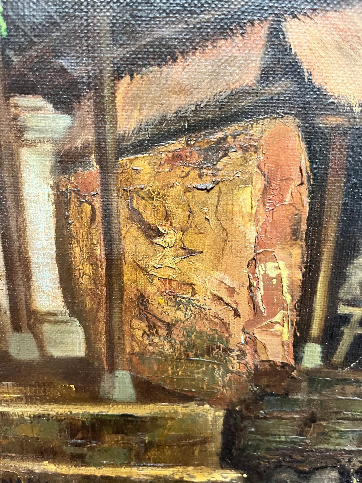 16 x 11.5 x 1 Original signed Indonesian painting on canvas Unframed and older piece Great detail