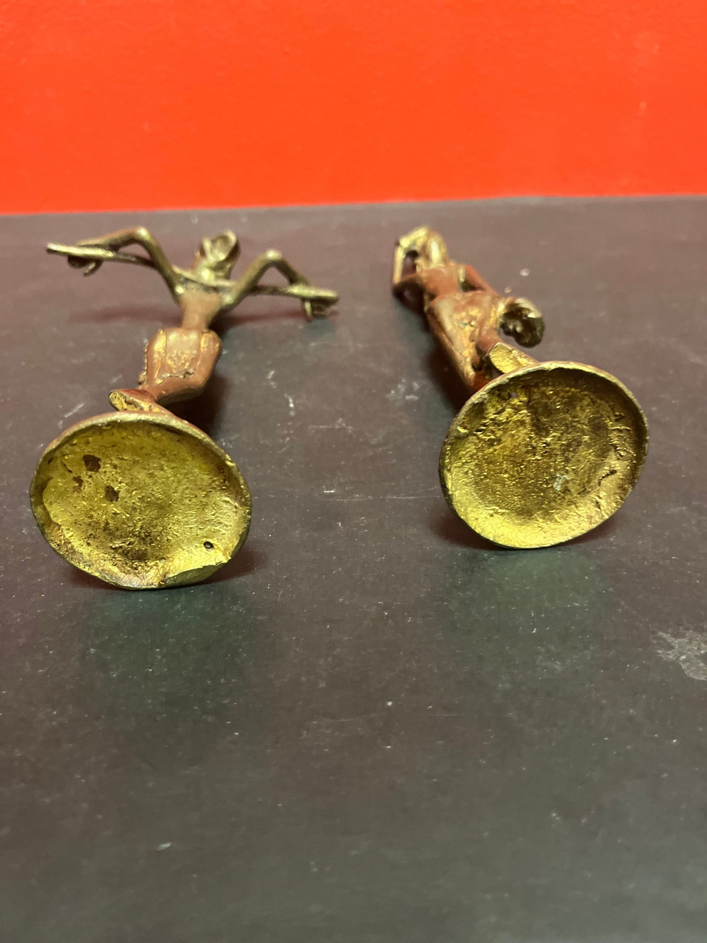 Two lovely old African Ashanti bronze statues   great patina and wonderful detail seven and 8 inches tall