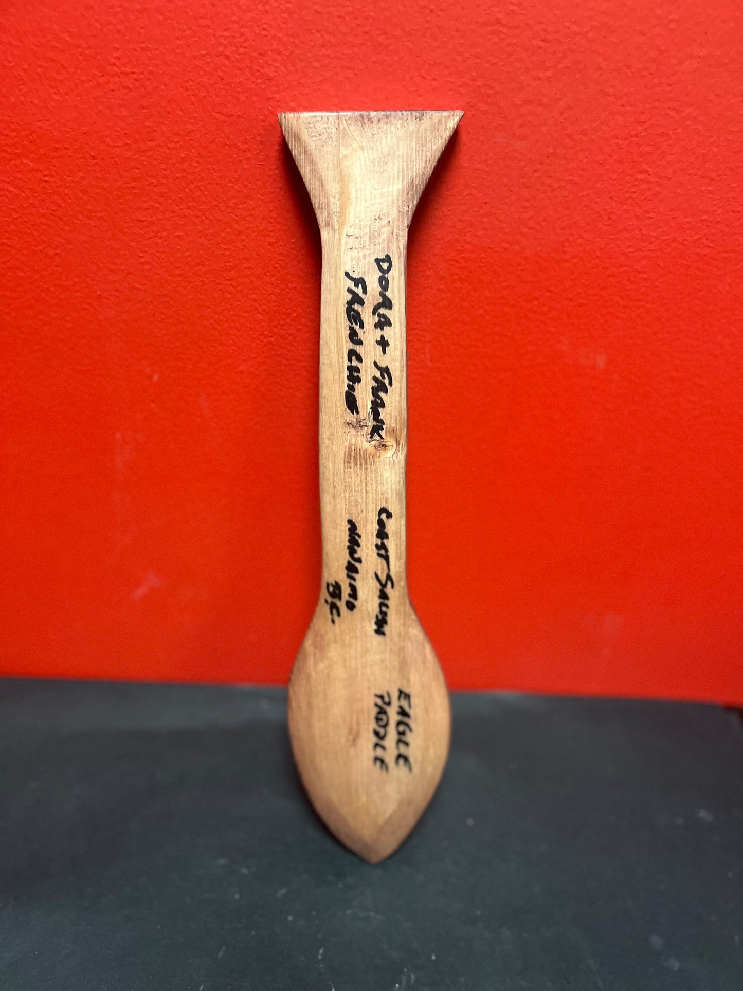 Lovely indigenous first nation Pacific Northwest Coast 16 inch long Frank Frenchie carved cedar eagle paddle