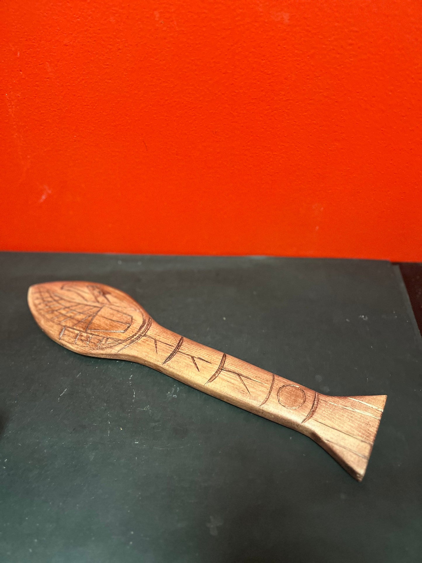 Lovely indigenous first nation Pacific Northwest Coast 16 inch long Frank Frenchie carved cedar eagle paddle