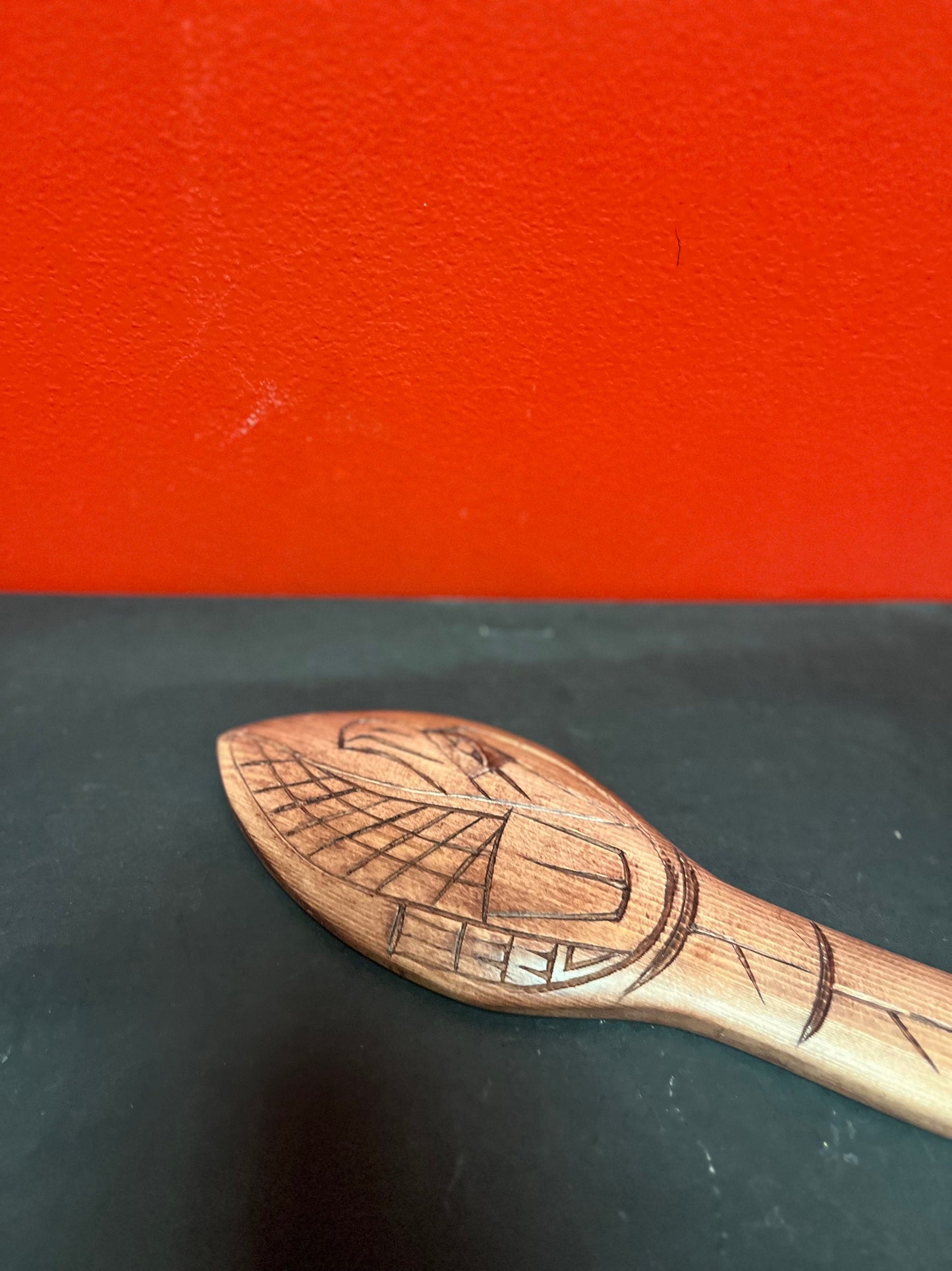 Lovely indigenous first nation Pacific Northwest Coast 16 inch long Frank Frenchie carved cedar eagle paddle