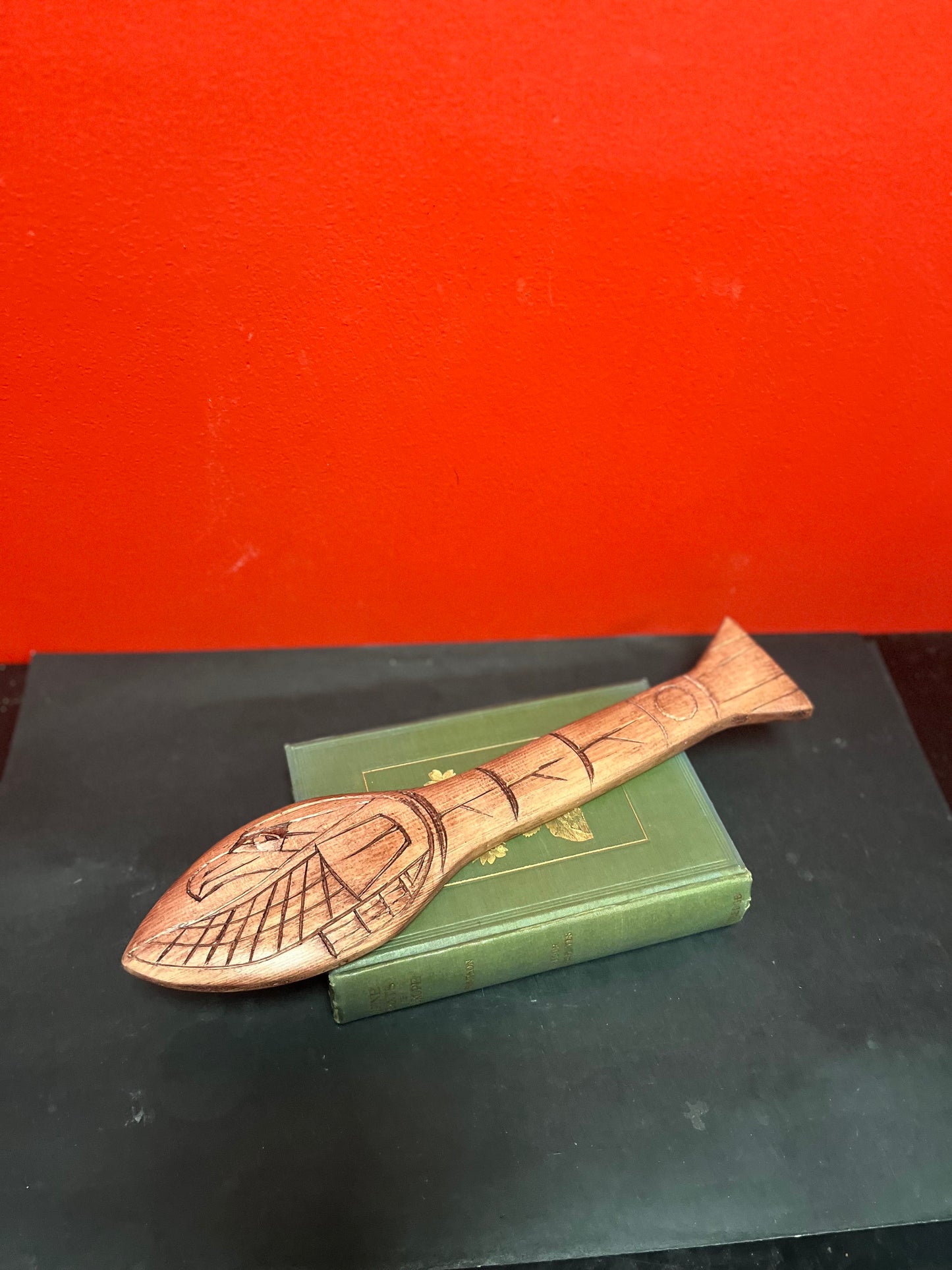 Lovely indigenous first nation Pacific Northwest Coast 16 inch long Frank Frenchie carved cedar eagle paddle
