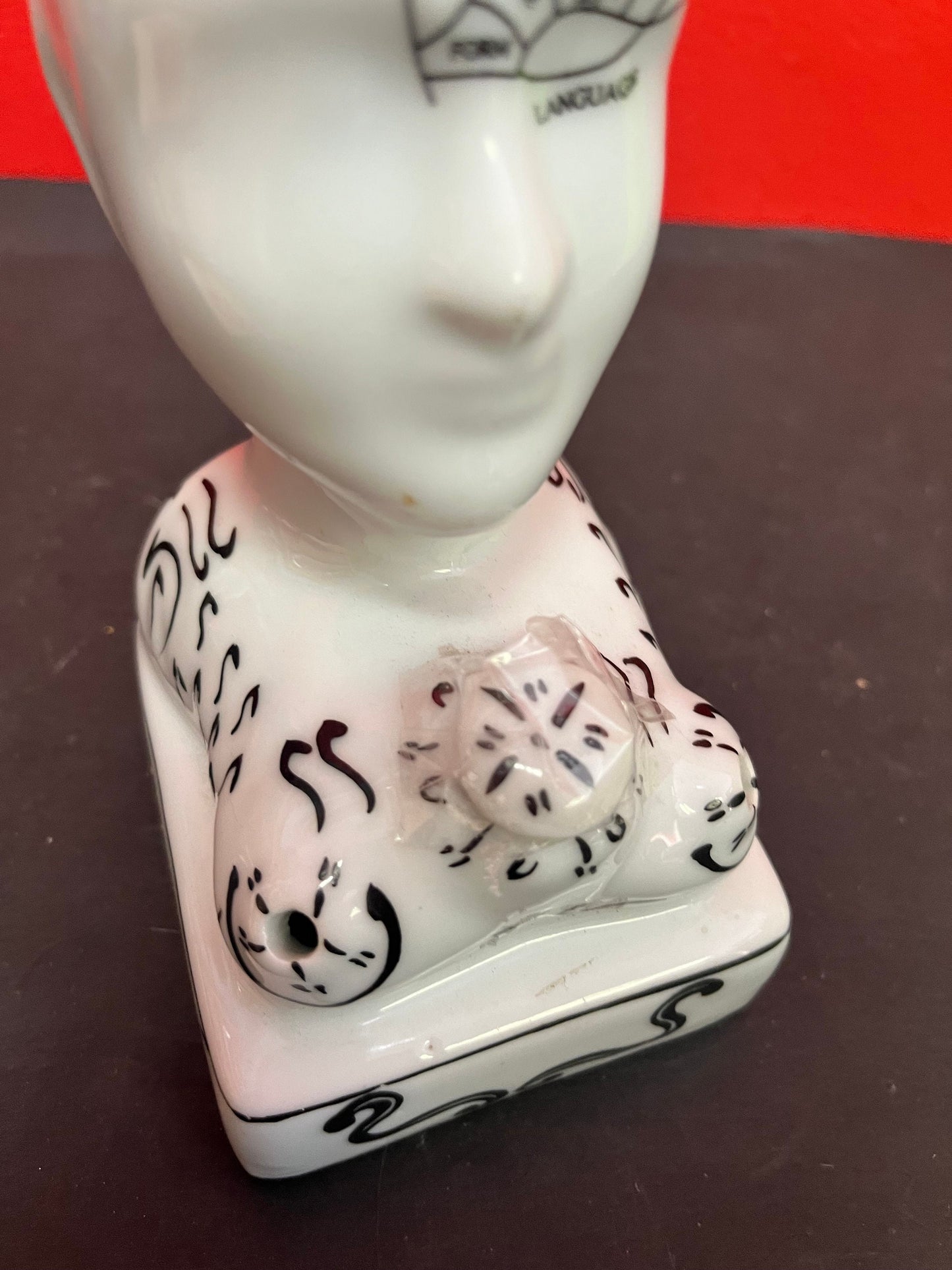 Wonderful 7 inch high vintage phrenology head Inkwell perfect condition with original lid wow