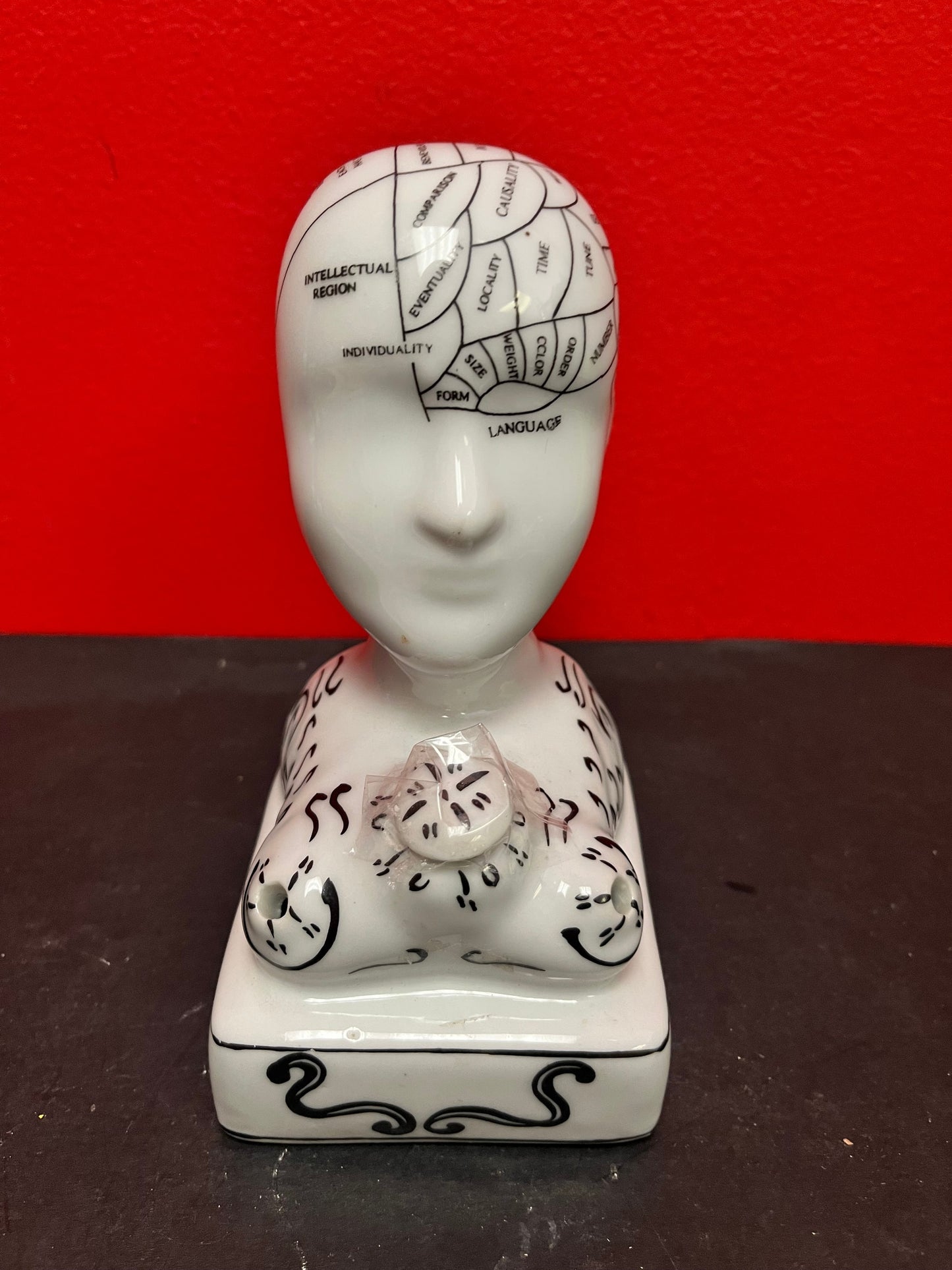 Wonderful 7 inch high vintage phrenology head Inkwell perfect condition with original lid wow