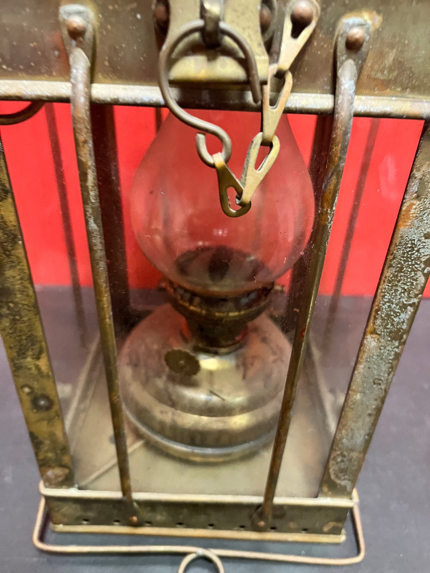 Stunning 17 inch tall antique mint condition Marine brass ships lantern with original glass shade Neptune company