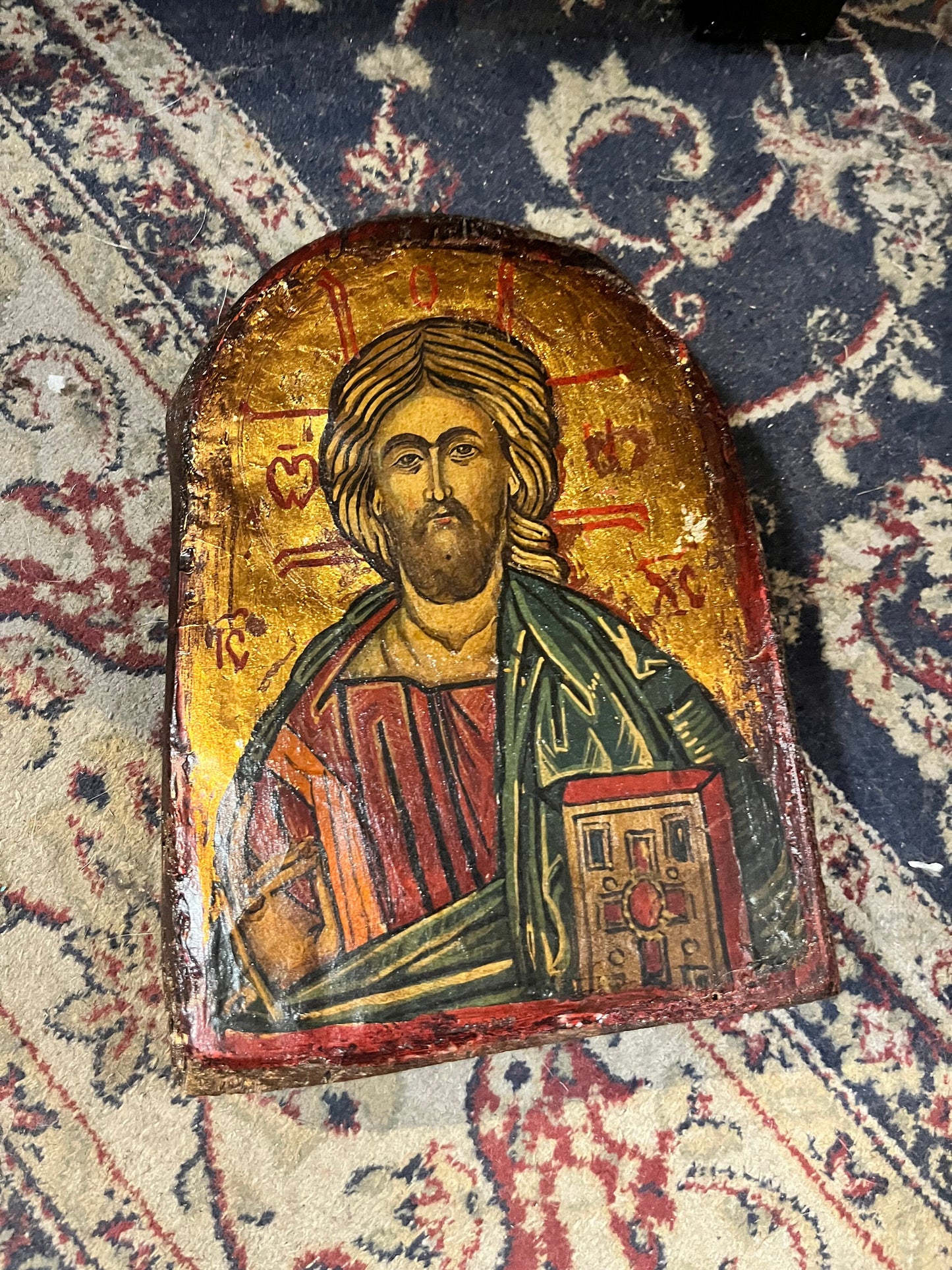 Stunning museum quality 8 x 6.5 authentic 17 century Bulgarian travel religious icon Wonderful patina with provenance