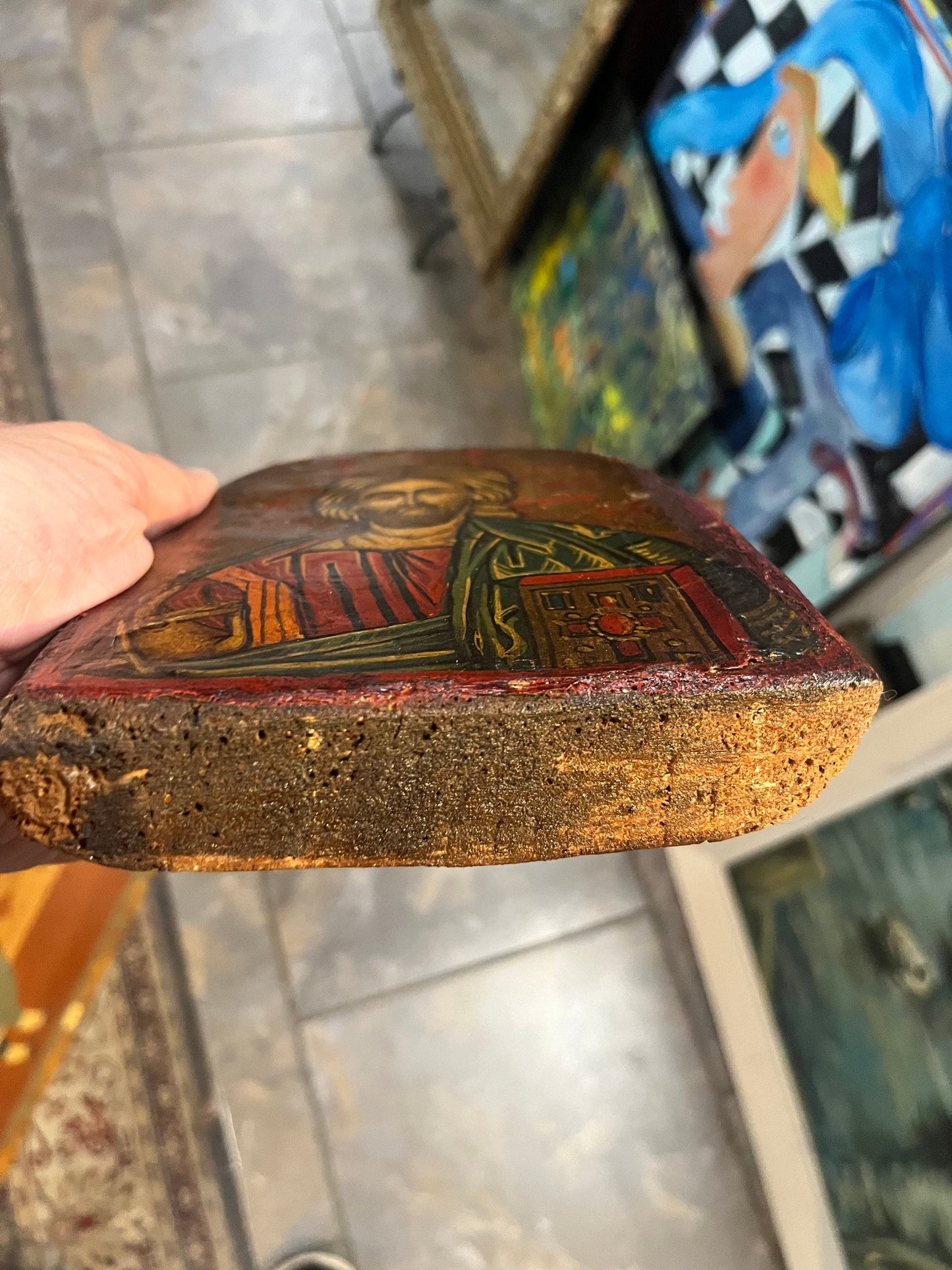 Stunning museum quality 8 x 6.5 authentic 17 century Bulgarian travel religious icon Wonderful patina with provenance