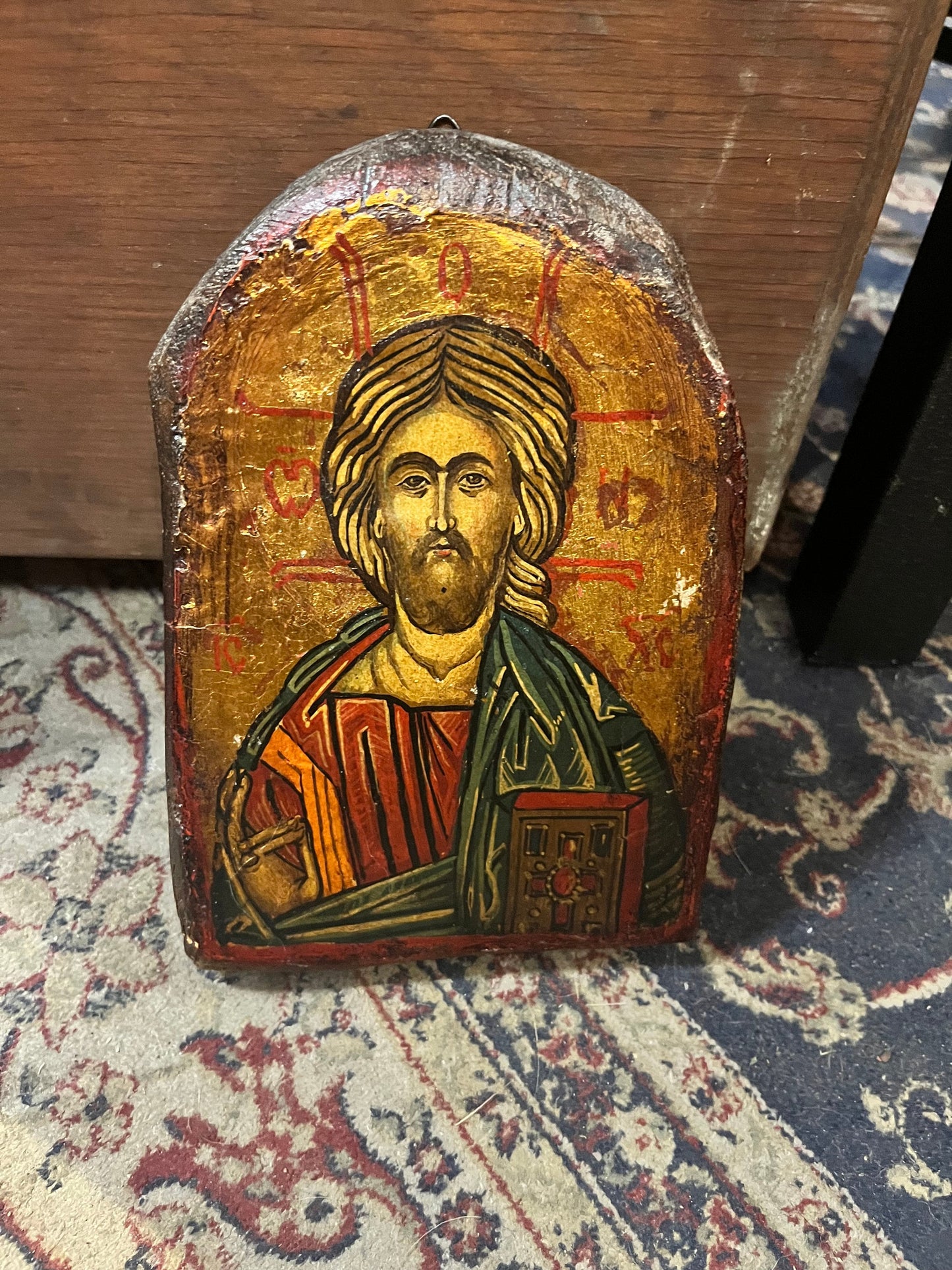Stunning museum quality 8 x 6.5 authentic 17 century Bulgarian travel religious icon Wonderful patina with provenance
