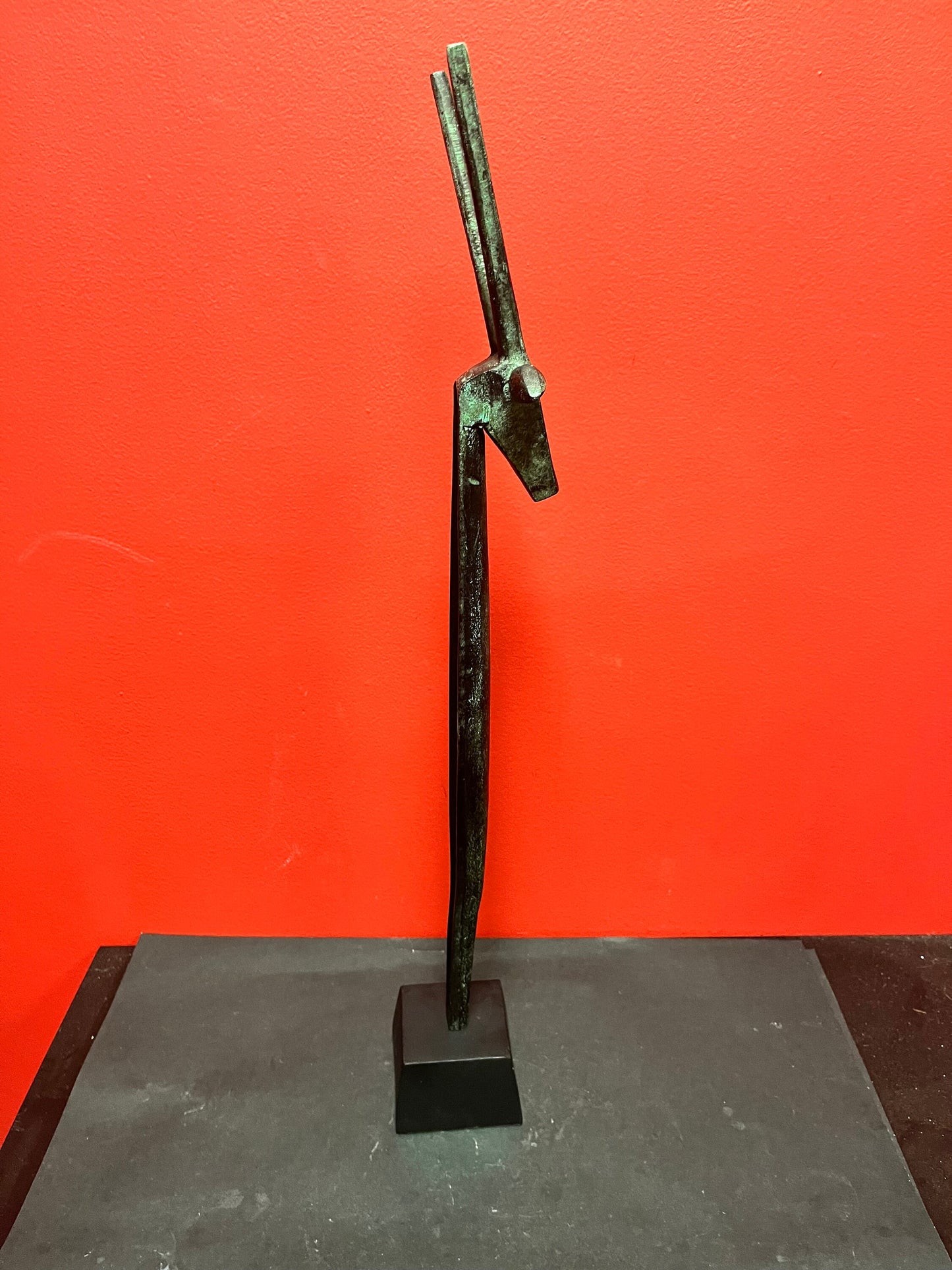 Beautiful 25 inch tall bronze antelope statue - super cool Patina   such great imagery  best gift